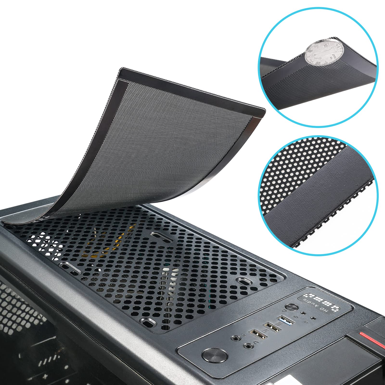 280mm x 140mm Magnetic PC Dust Filter - Black Computer Case Fan Mesh Cover with Frame (2 Pack) - Perfect for Gaming Rigs & Home Office PC Builds