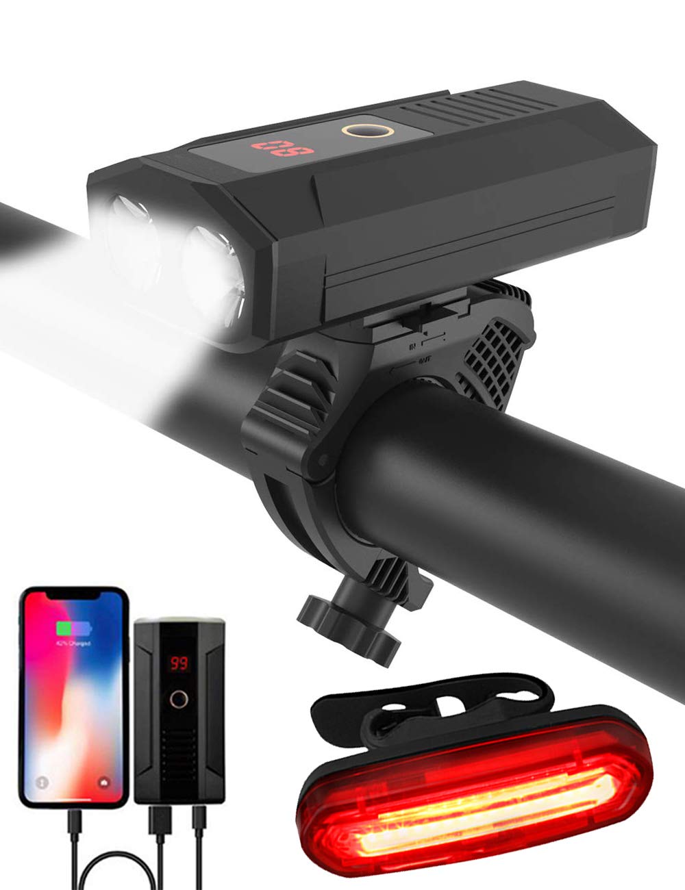 USB Rechargeable Bike Lights - Waterproof LED Bicycle Headlight & Taillight Set with Quick Release, Easy Installation for Night Cycling Safety | Perfect for Commuting, Mountain Biking & Road Cycling