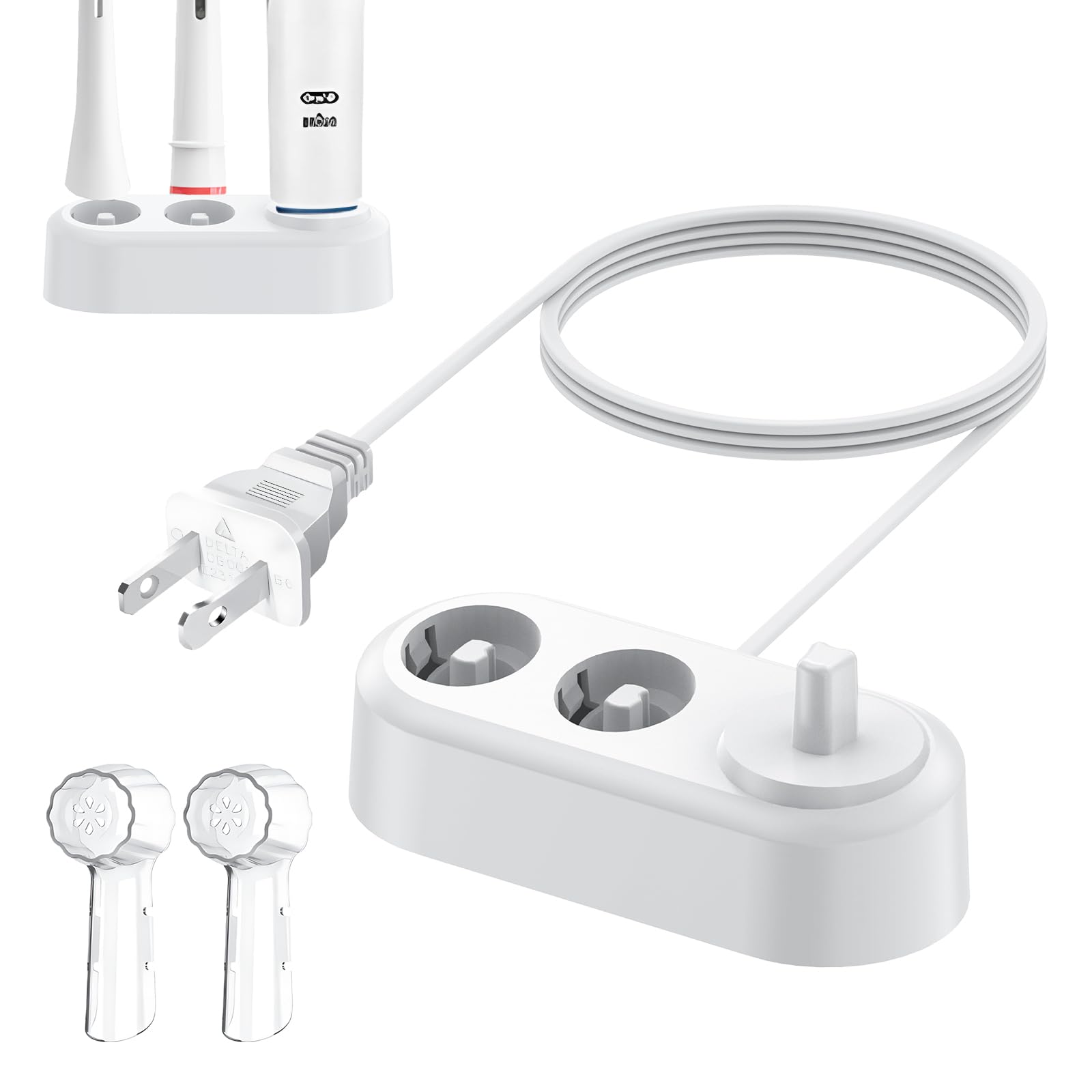 Oral-B Braun Electric Toothbrush Charger with Storage Space - Waterproof Inductive Charging Base (Model 3757) - Compatible with Most Oral-B Braun Toothbrushes - Includes 2 Toothbrush Covers - Perfect for Home, Travel & Bathroom Use