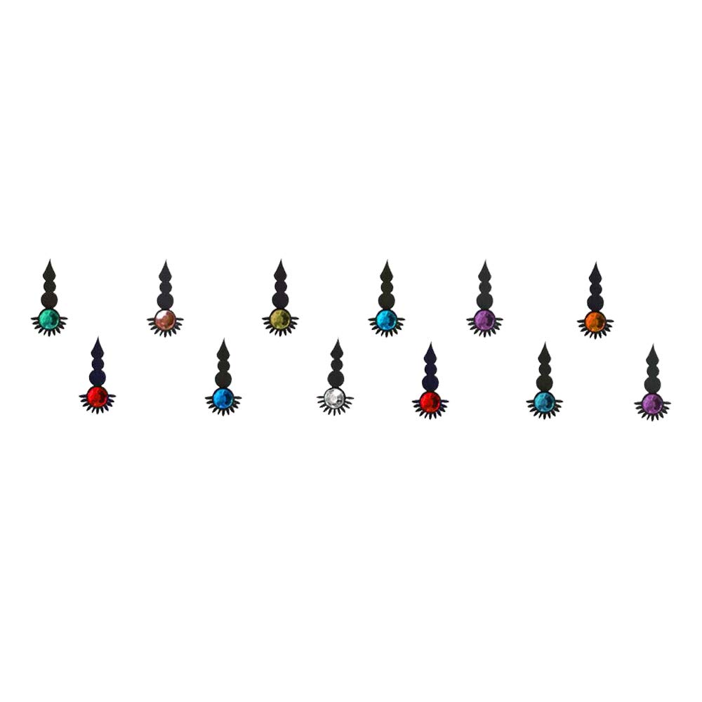 Comet Busters Stunning Black Bindi with Multicolor Stones - 15mm Indian Forehead Jewelry (BIN308) | Perfect for Weddings, Festivals & Cultural Events