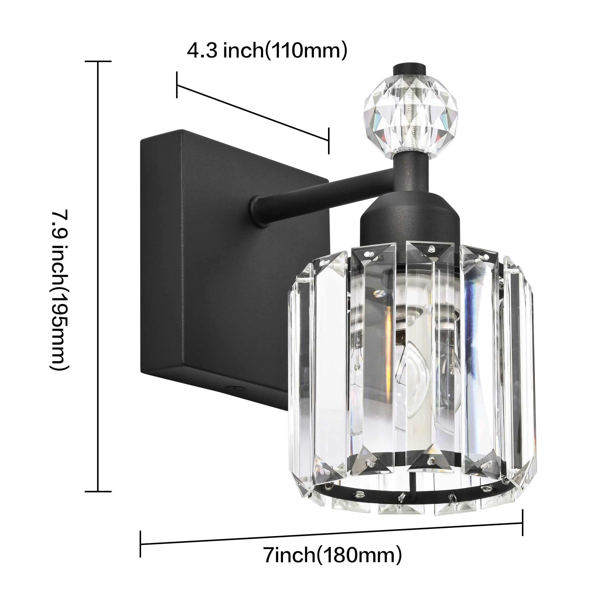 Modern Black Crystal Vanity Light Fixture - 1 Light Bathroom Wall Sconce for Mirror Lighting | Elegant Bathroom Decor for Master Bath, Powder Room & Guest Bath