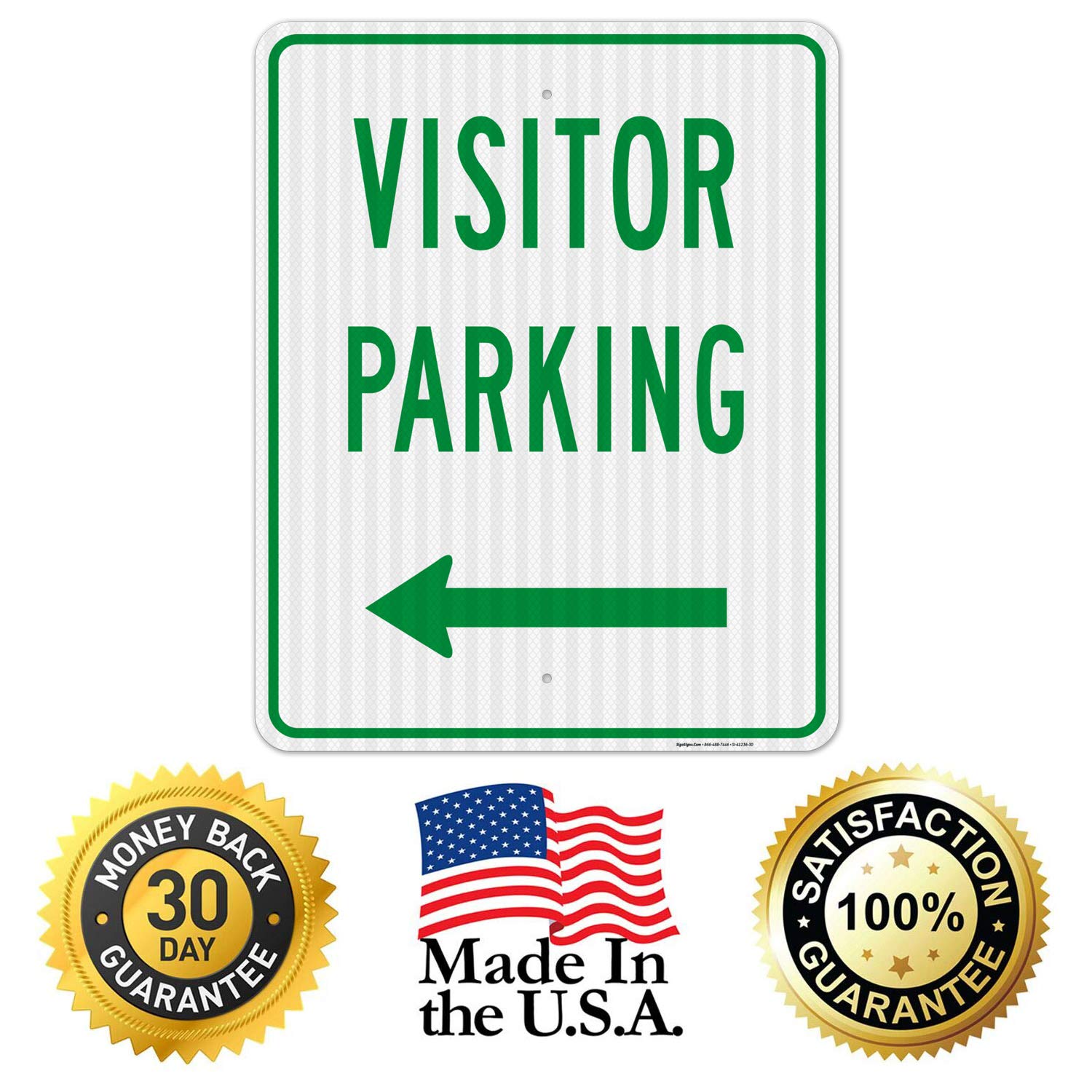 Left Side Visitor Parking Green Sign - 24x30 Inches, 3M EGP Reflective .080 Aluminum - Fade Resistant & Easy Mounting - Indoor/Outdoor Use - Made in USA - Perfect for Office Buildings, Schools & Parking Lots