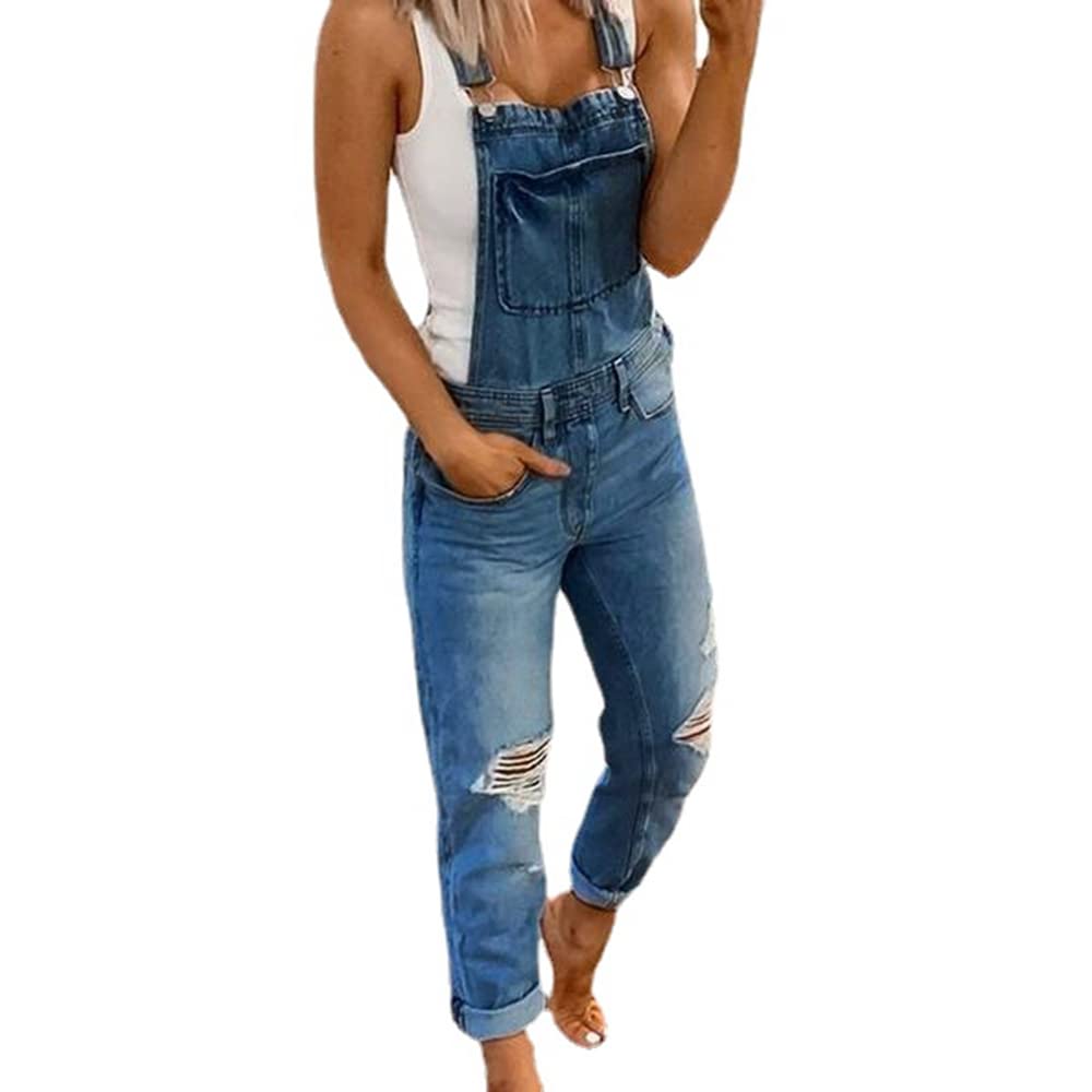 Women's Casual Denim Bib Overalls - Ripped Distressed Stretch Jeans Pants Jumpsuit | Comfortable & Stylish for Everyday Wear, Outdoor Activities & Fashion Street Style