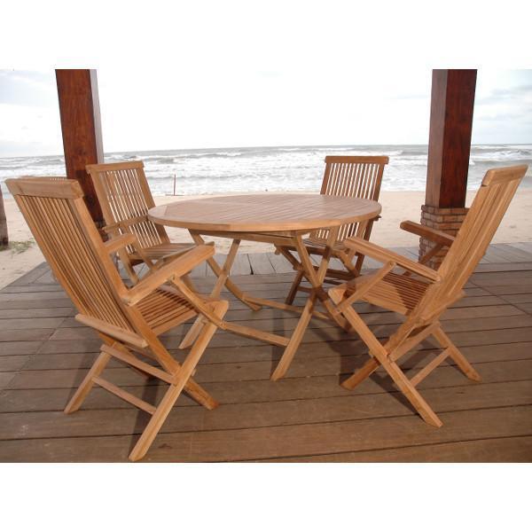 Teak Bahama Classic 5-Piece Folding Armchair Dining Set - Outdoor Patio Furniture for Poolside, Garden & Backyard Relaxation