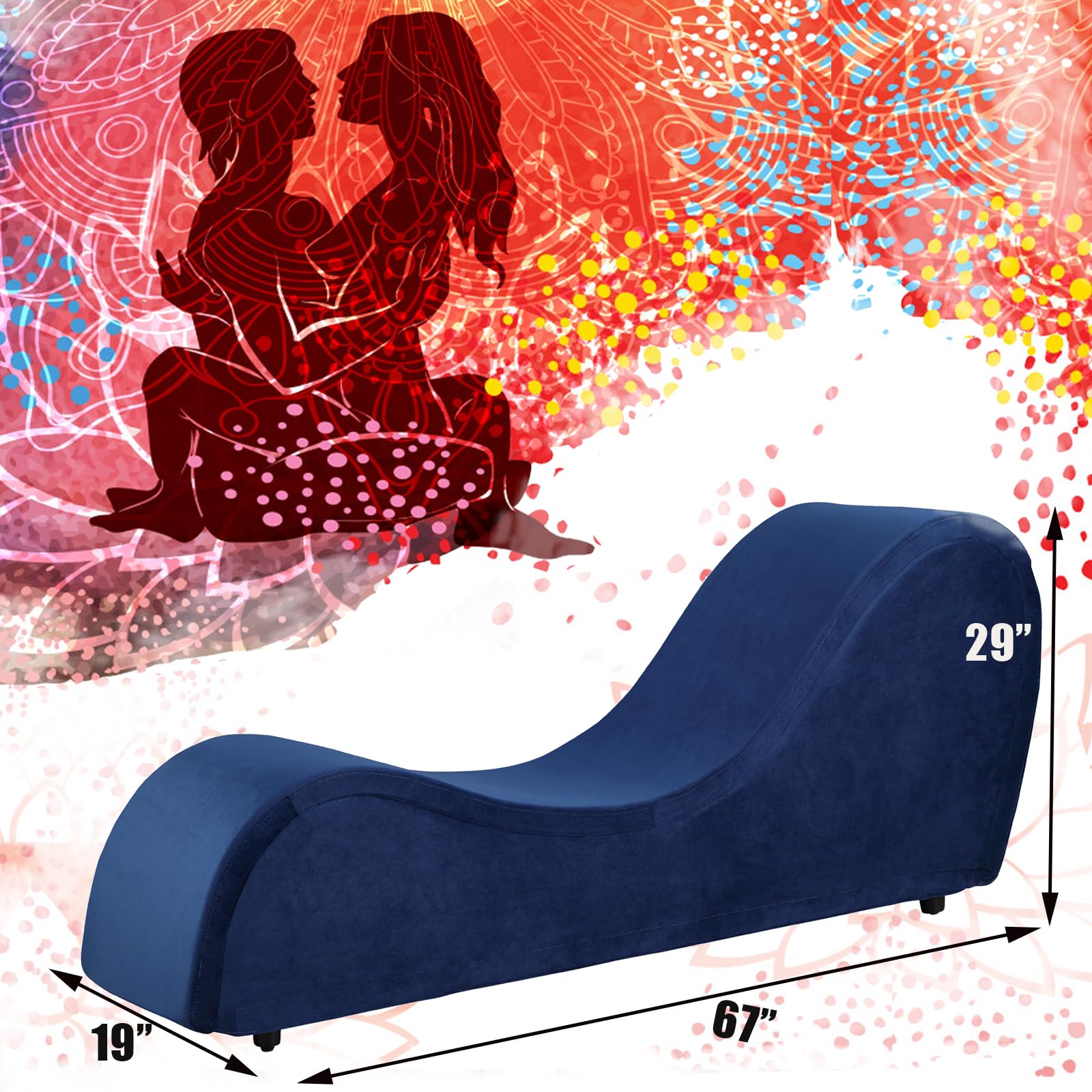 Ergonomic Yoga Chaise Lounge Chair for Adults - Padded Stretching Bench with Removable Washable Cover & Non-Slip Bottom - Perfect for Home Yoga, Meditation, Living Room Relaxation & Bedroom Exercises (Blue)