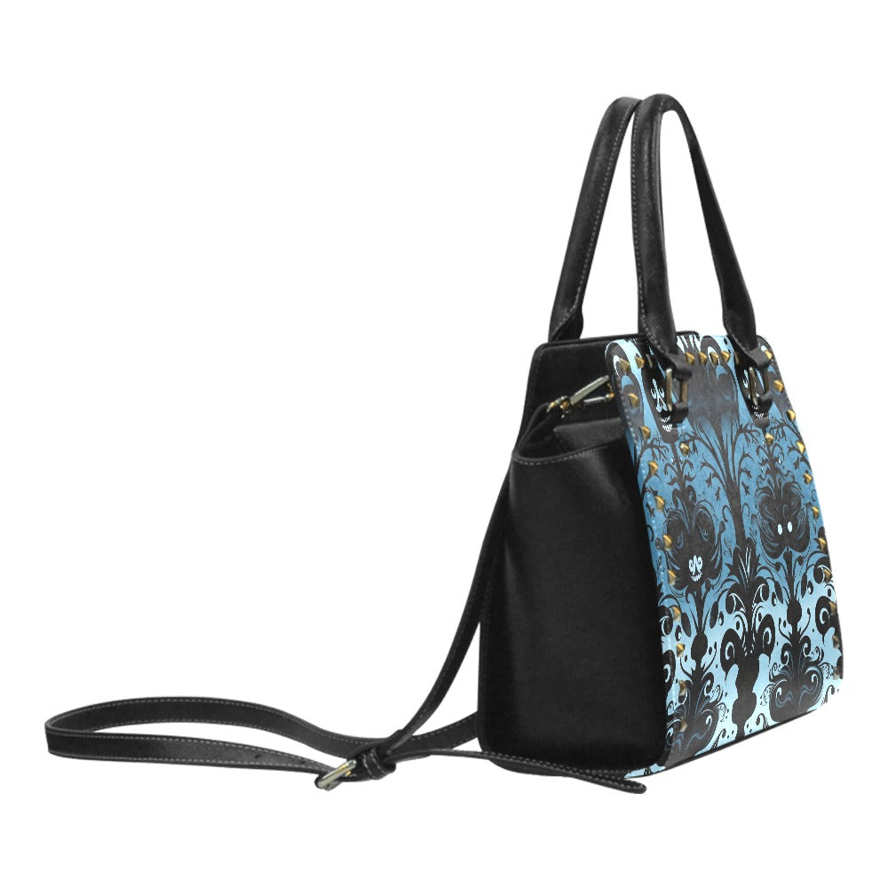 Gothic Blue and Black Rivet Shoulder Handbag for Women - Vintage Punk Crossbody Purse with Studs - Perfect for Concerts, Parties, and Everyday Use