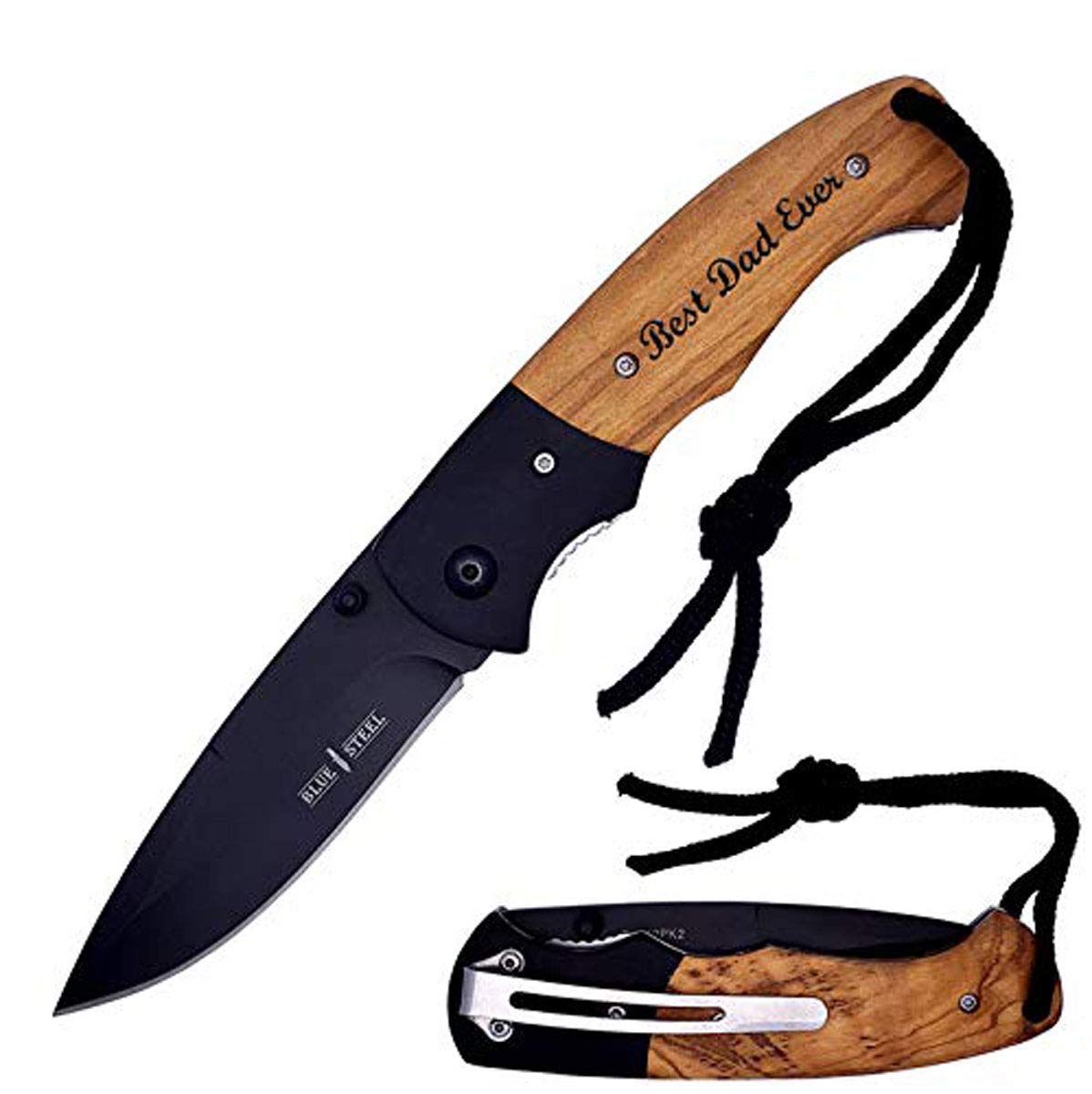 Engraved Tactical Pocket Knife - Personalized Best Dad Ever Gift, Birthday Present for Father, Outdoor Camping & Everyday Carry Tool (GI2-PK2LWBD)