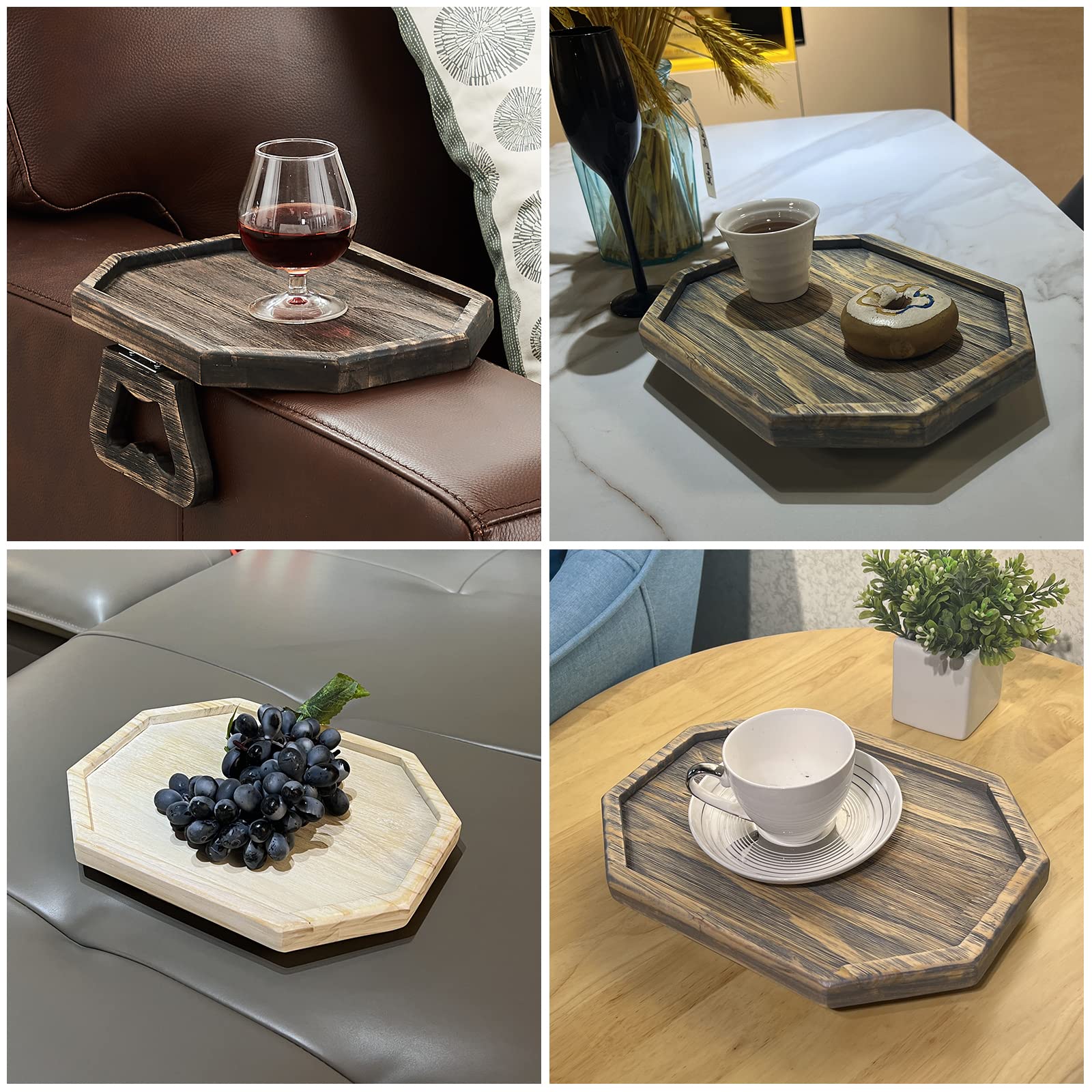 Wooden Sofa Armrest Tray - Clip-On Couch Arm Table for Remote, Phone, Drinks & Snacks - Rustic Ash Finish - Perfect for Living Room, Bedroom & Home Theater Use