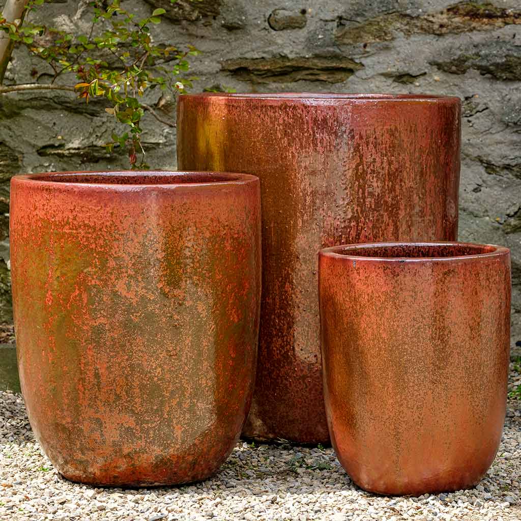 Campania International Brantome Planter Set of 3 - Volcanic Red Outdoor Flower Pots for Patio, Garden & Home Decor | Durable Weather-Resistant Design