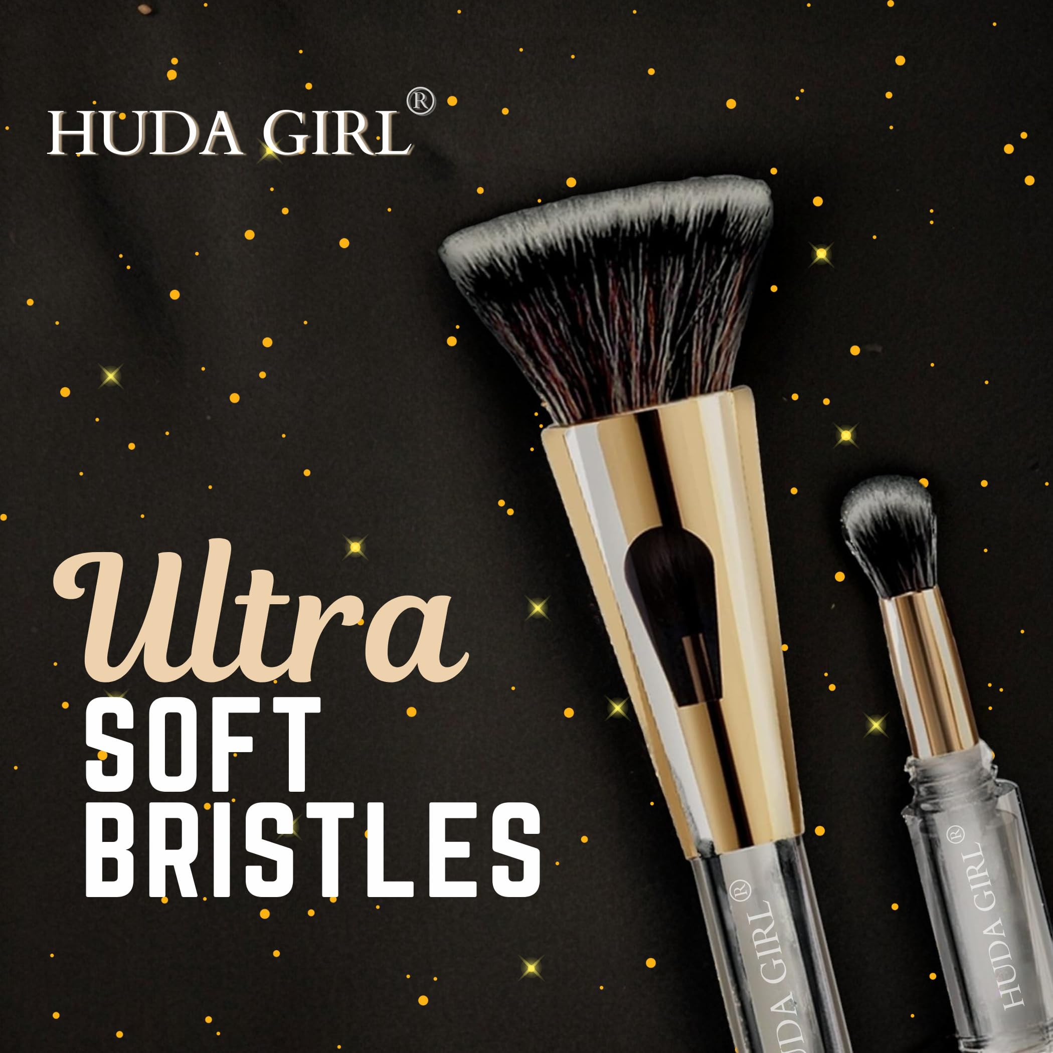 HUDA GIRL 4 in 1 Makeup Brush Set - Ultra Soft Synthetic Bristles for Flawless Foundation, Powder & Eyeshadow Application | Professional Cosmetic Brushes for Women & Girls | Perfect for Travel & Everyday Makeup Routine