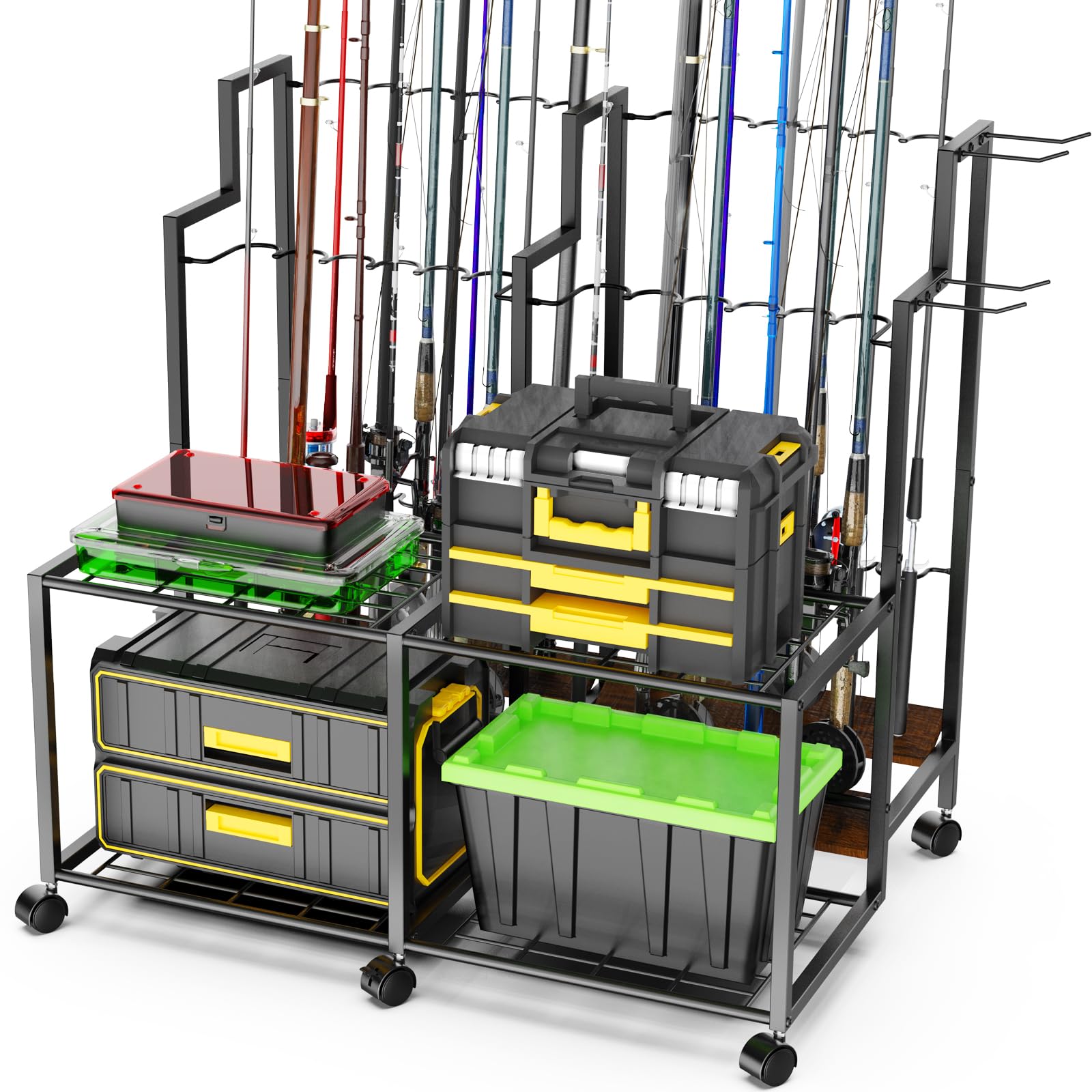 Miratino 24-Rod Large Capacity Fishing Rod Holder for Garage - Heavy Duty Fishing Pole Organizer & Tackle Storage - Perfect for Home, Garage, and Boat Storage