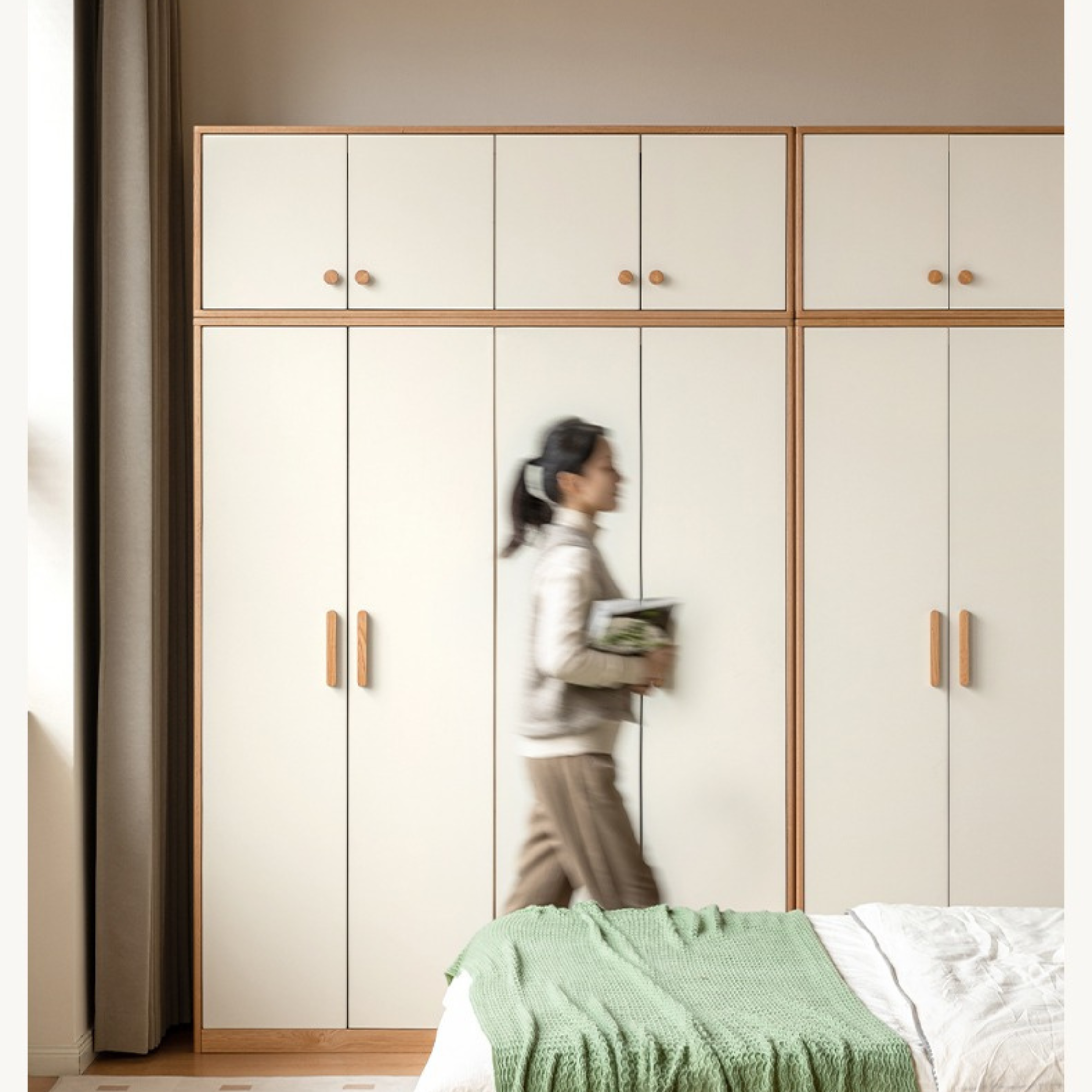 Solid Oak Wood Locker - Modern Wardrobe Closet for Bedroom, Office & Entryway Storage | Durable Wooden Cabinet with Hanging Rod & Shelves