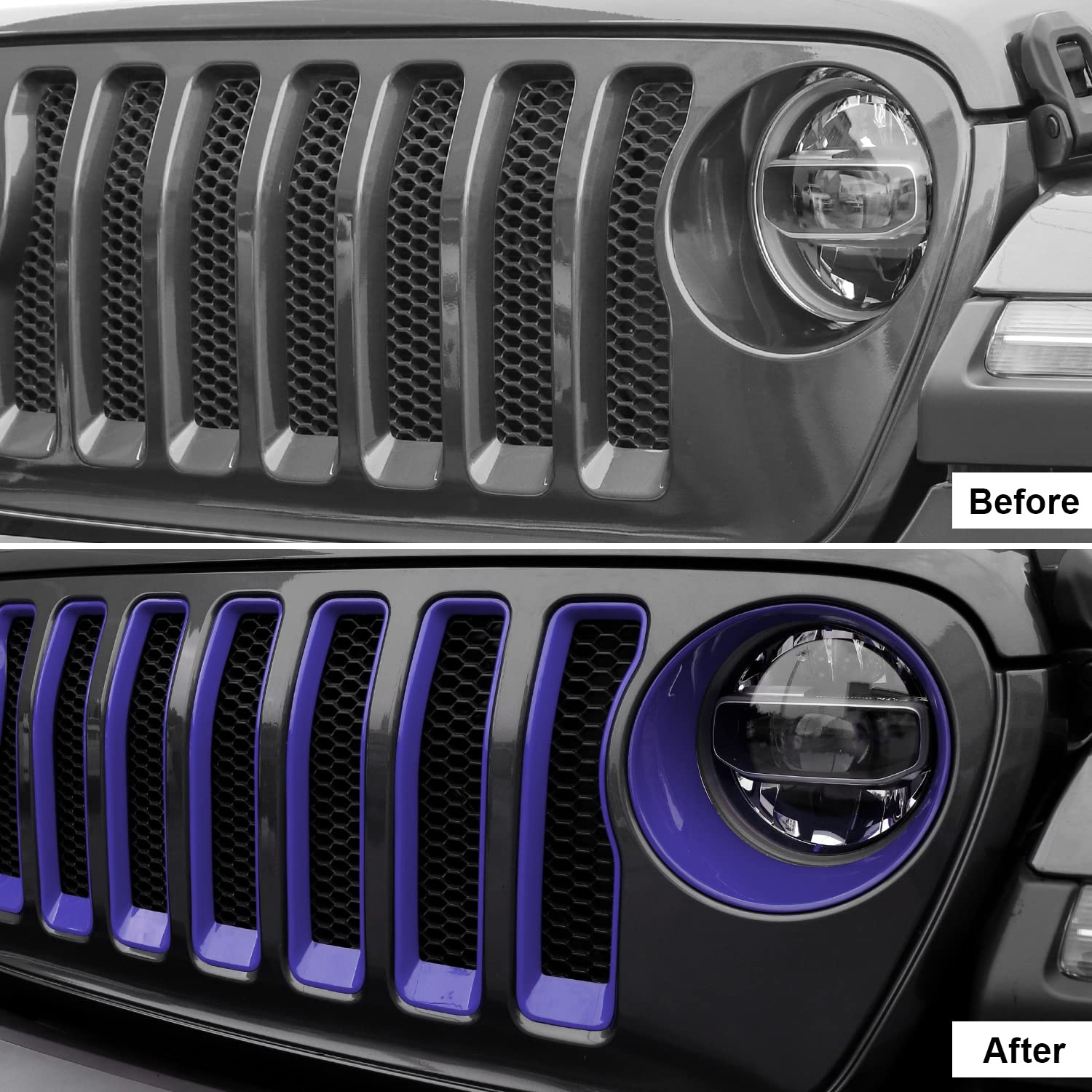 CheroCar Purple Mesh Grille Grill Insert & Headlight Turn Signal Cover Trim for Jeep Wrangler JL (2018-2022) - Durable Exterior Accessories for Off-Road & Urban Driving