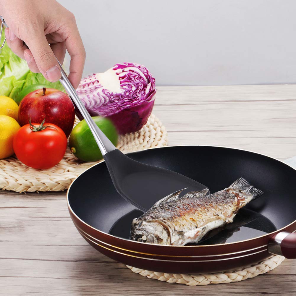 Premium Stainless Steel Spatula with Long Handle - Heat-Resistant Silicone Turner for Non-Stick Pans - Perfect for Flipping Pancakes, Burgers & Eggs - Ideal for Home Kitchen & Professional Cooking