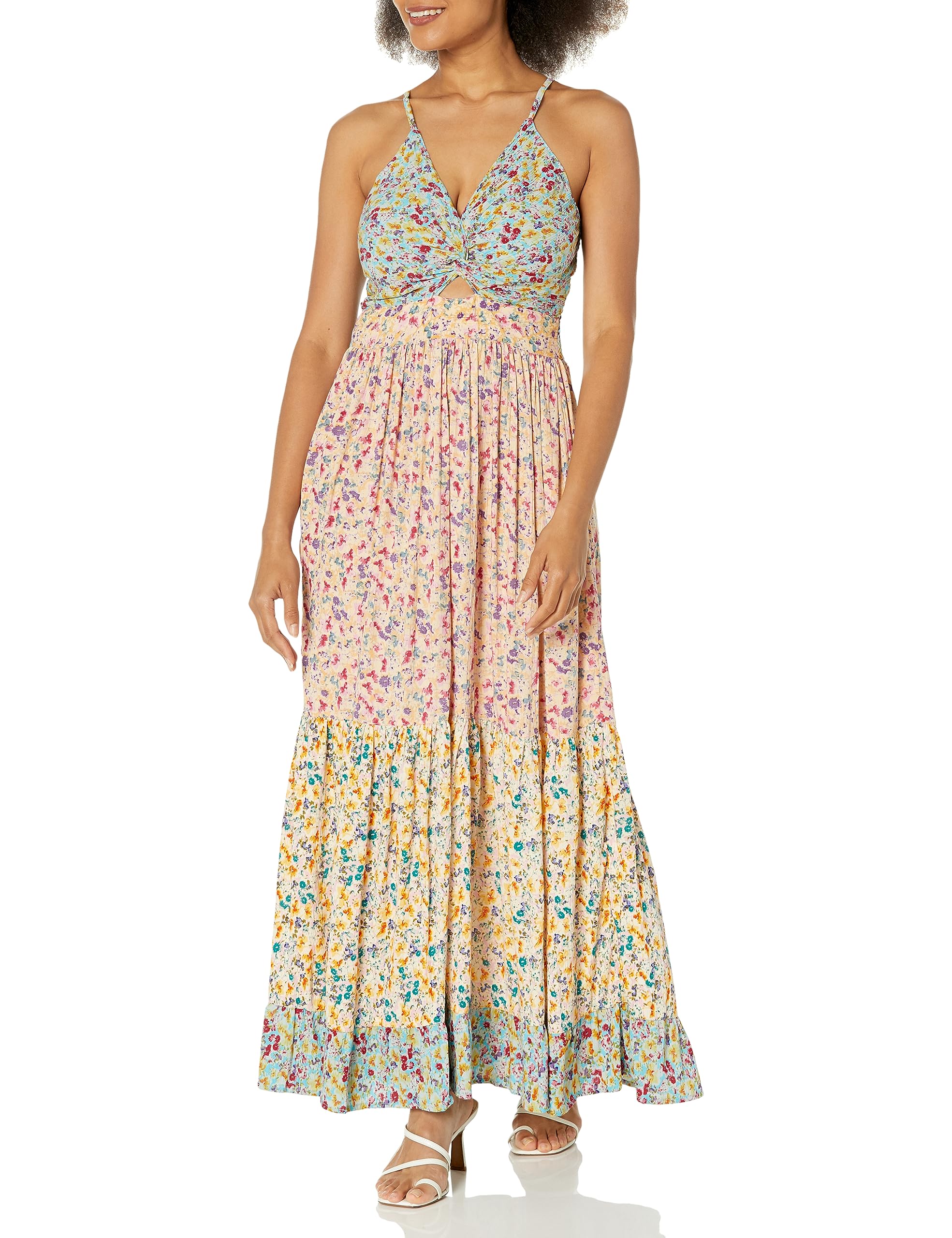 Angie Women's Peekaboo Tiered Maxi Dress - Flowy Boho Summer Dress for Beach, Wedding & Vacation | Plus Size Options Available