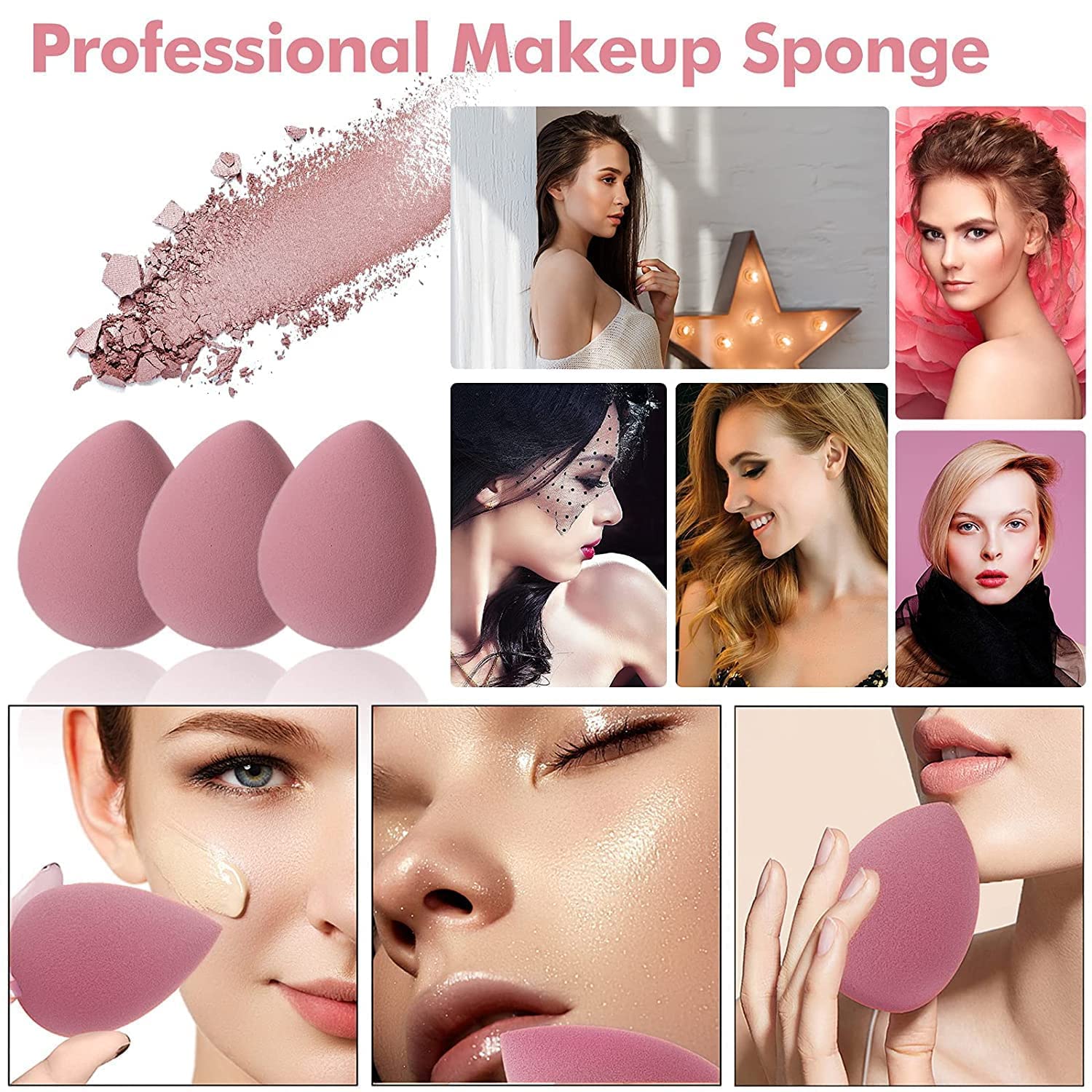ZemGlam 4in1 Makeup Sponge Beauty Blender - Soft & Elastic for Flawless Application (with Storage Box) - Perfect for Travel & Daily Use