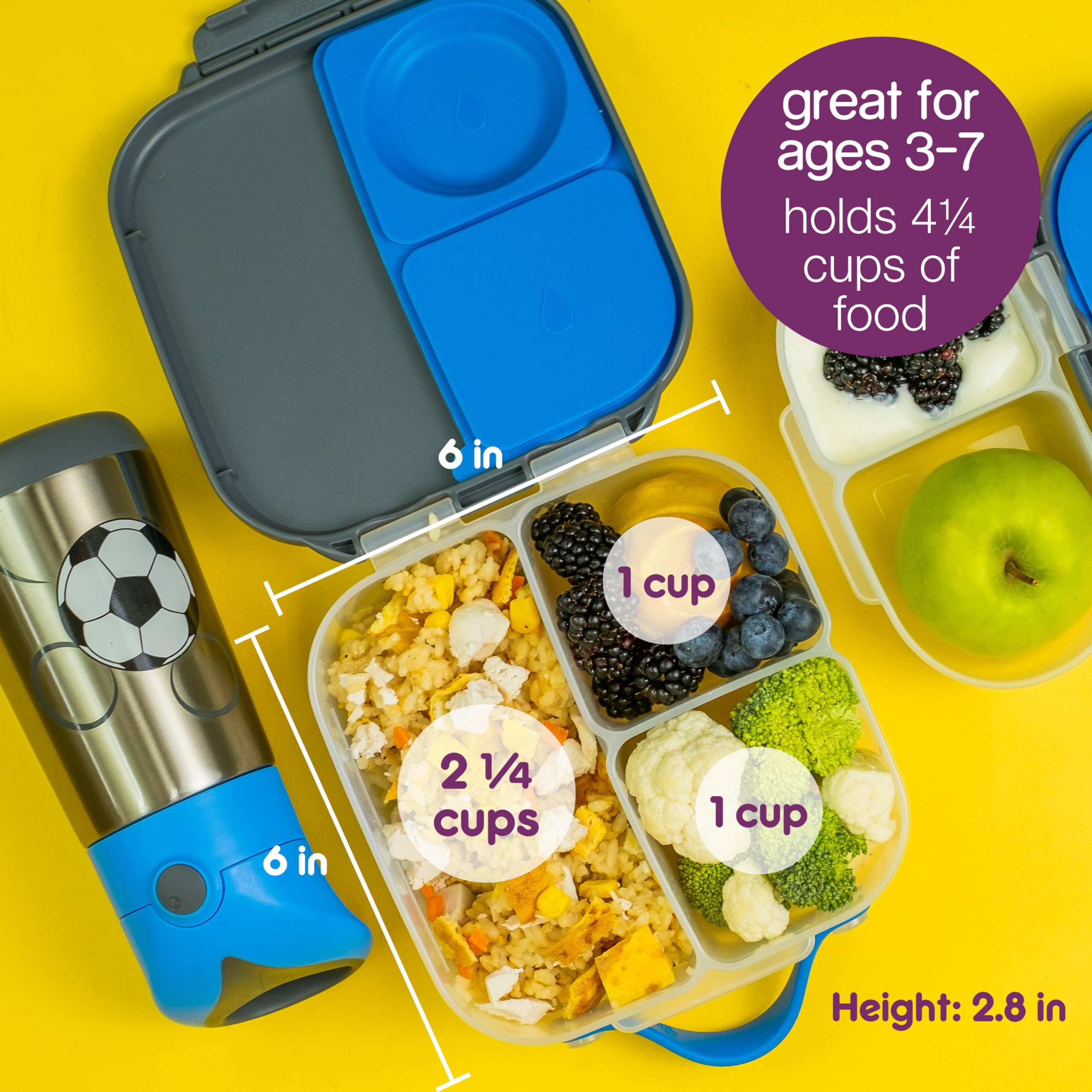 b.box Mini Lunch Box for Kids - Lightweight Bento Box with 2 Leak Proof Compartments | BPA Free School Lunch Container for Ages 3+ | Perfect for School, Picnics & Travel (Ocean Breeze, 4.25 Cup Capacity)