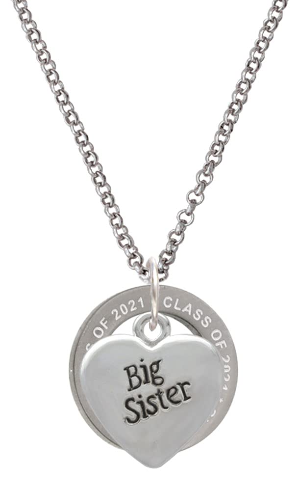 Delight Jewelry Silvertone Big Sister Little Sister Heart Necklace - Class of 2021 Graduation Gift, 23.5