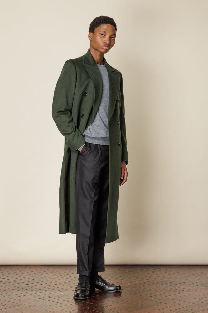 Double Breasted Long Wool Coat for Women - Olive Green Winter Overcoat | Warm & Stylish Outerwear for Office, Dating & Formal Events