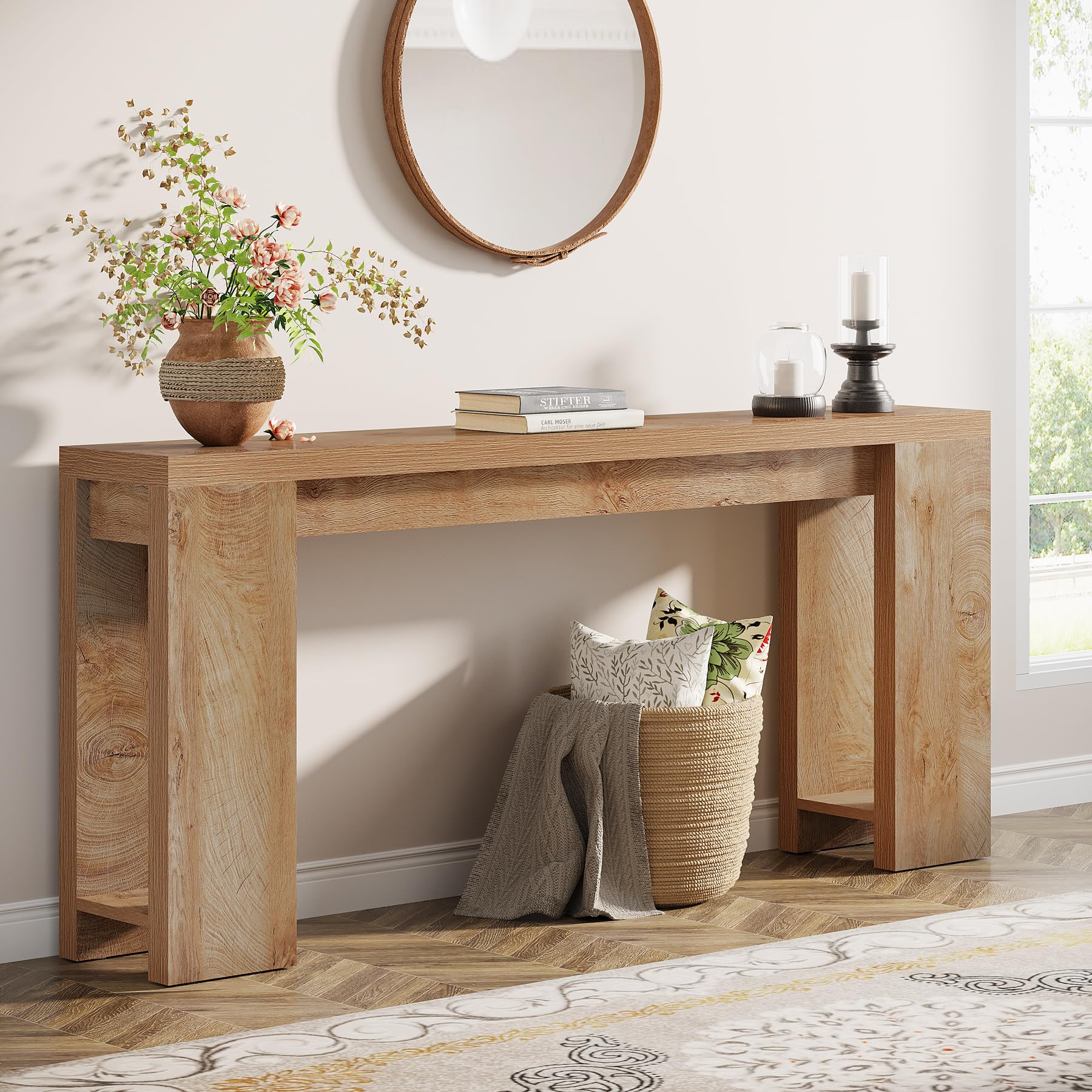 Tribesigns 70.9-Inch Extra Long Farmhouse Console Table - Light Oak Brown Sofa Table for Behind Couch, Narrow Entryway Accent Table - Perfect for Living Room, Hallway, Entrance & Foyer Decor | Ideal for Small Spaces, Home Office & Apartment Entryways