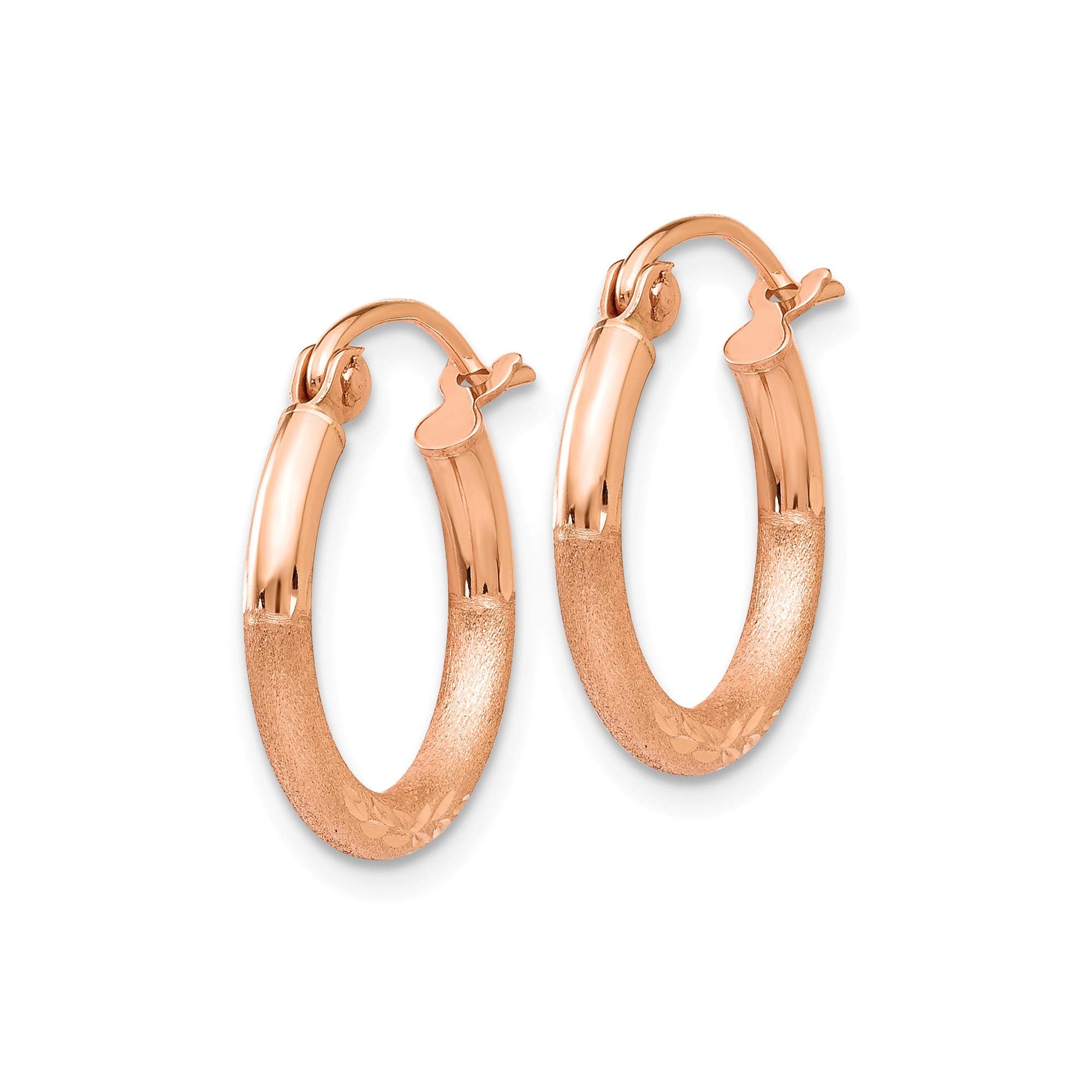 14K Rose Gold Lightweight Satin Diamond Cut Hoop Earrings for Women - Elegant Everyday Jewelry Gift for Her, Wedding, Anniversary & Special Occasions
