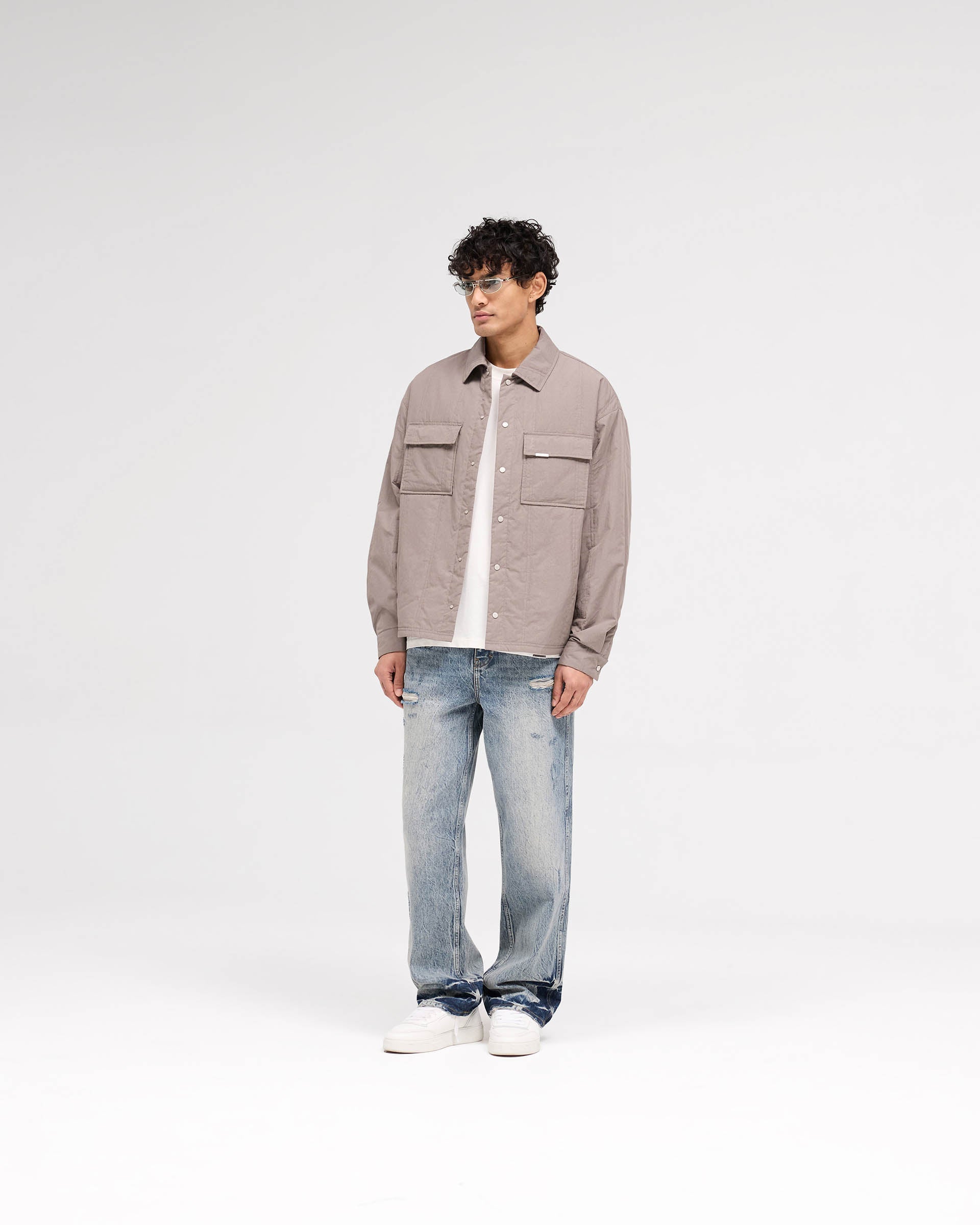 Quilted Overshirt Jacket for Men - Mid Grey Color, Lightweight Warm Layering for Fall & Winter Outdoor Activities