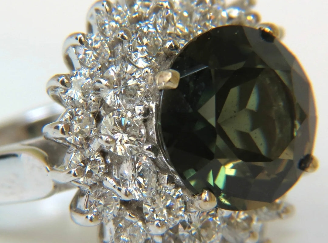 GIA Certified 9.19 Carat Natural Green Kornerupine Diamond Ring for Women | Elegant Engagement, Wedding & Anniversary Jewelry Gift