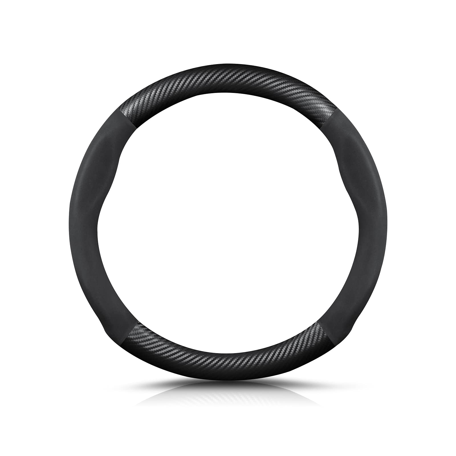 Premium Carbon Fiber & Microfiber PU Leather Steering Wheel Cover - Anti-Slip, Breathable, Sweat Absorbent - Fits 38cm/15