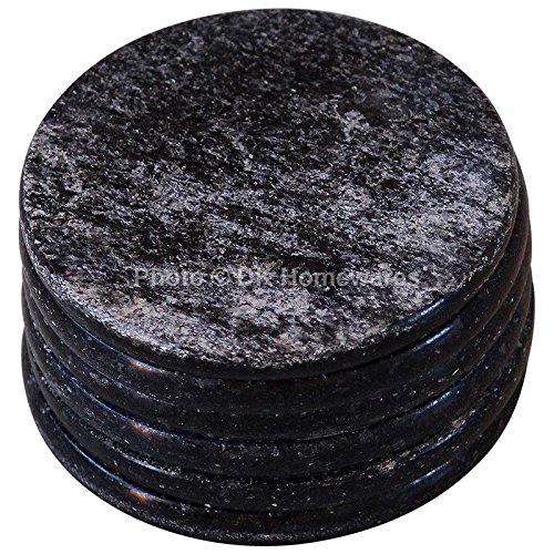 Black Marble Tea Coaster Set - Indian Polished Stone for Coffee Table & Bar