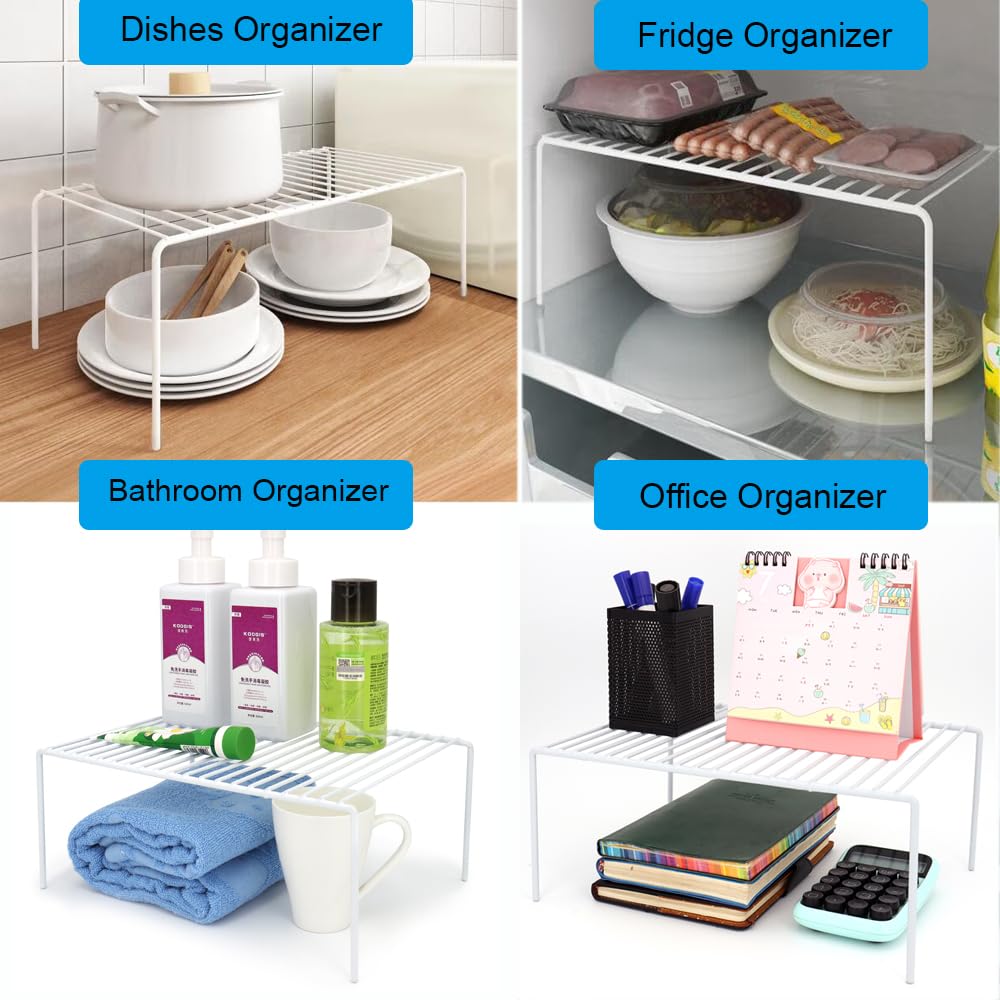 iPEGTOP Set of 6 Large 15.7 x 9.4 Inch Kitchen Cabinet Organizer Shelves - Rustproof Steel Wire Freezer Storage Rack for Dish Plates, Pantry & Cupboard Organization (White) | Space Saving Solution for Small Kitchens & Closet Storage