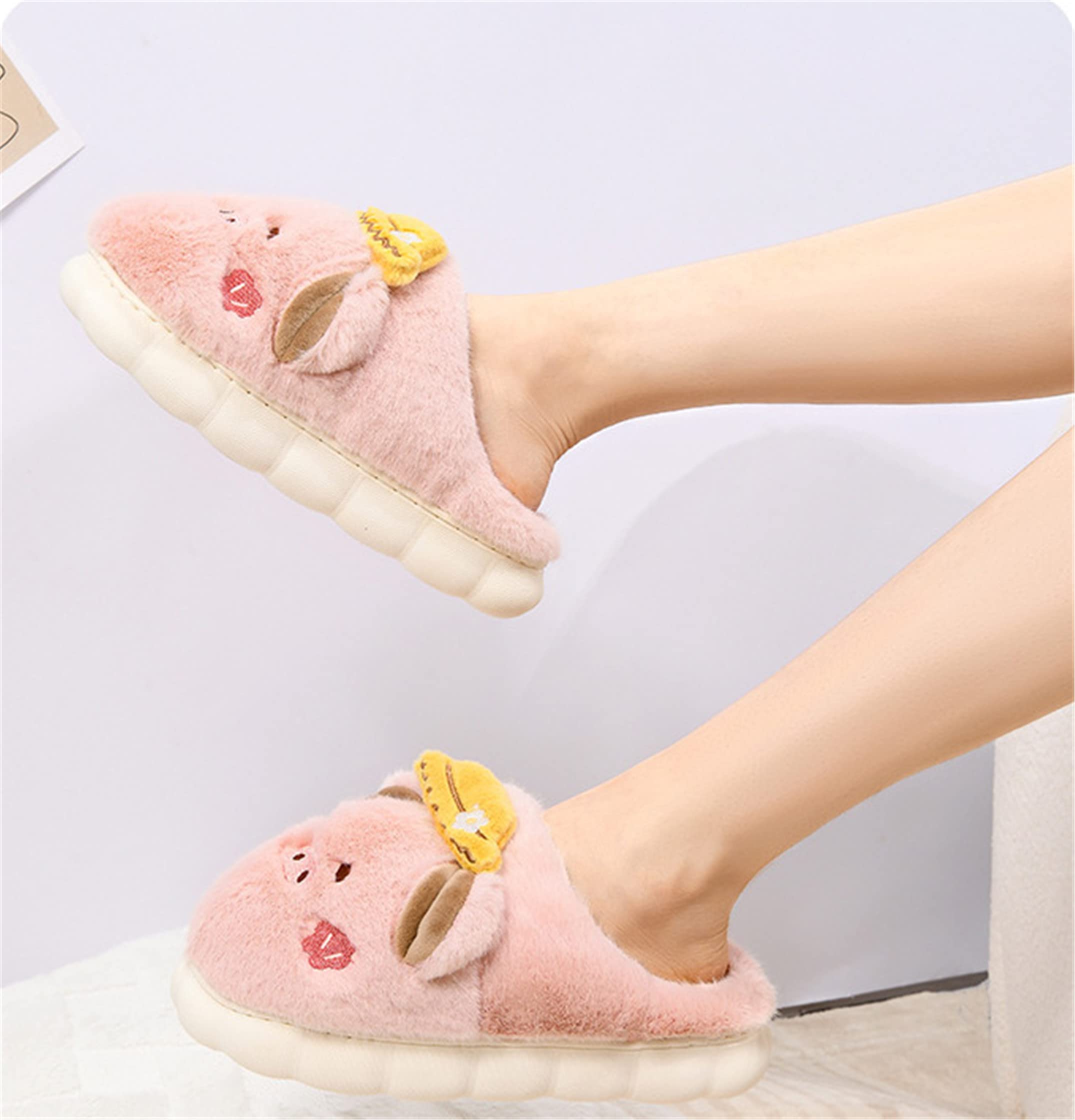 YILANLAN Women's Cute Pig Slippers - Animal Plush House Shoes for Winter, Warm & Cozy Indoor/Outdoor Home Slippers - Perfect for Lounging, Gift Giving & Cold Weather Comfort