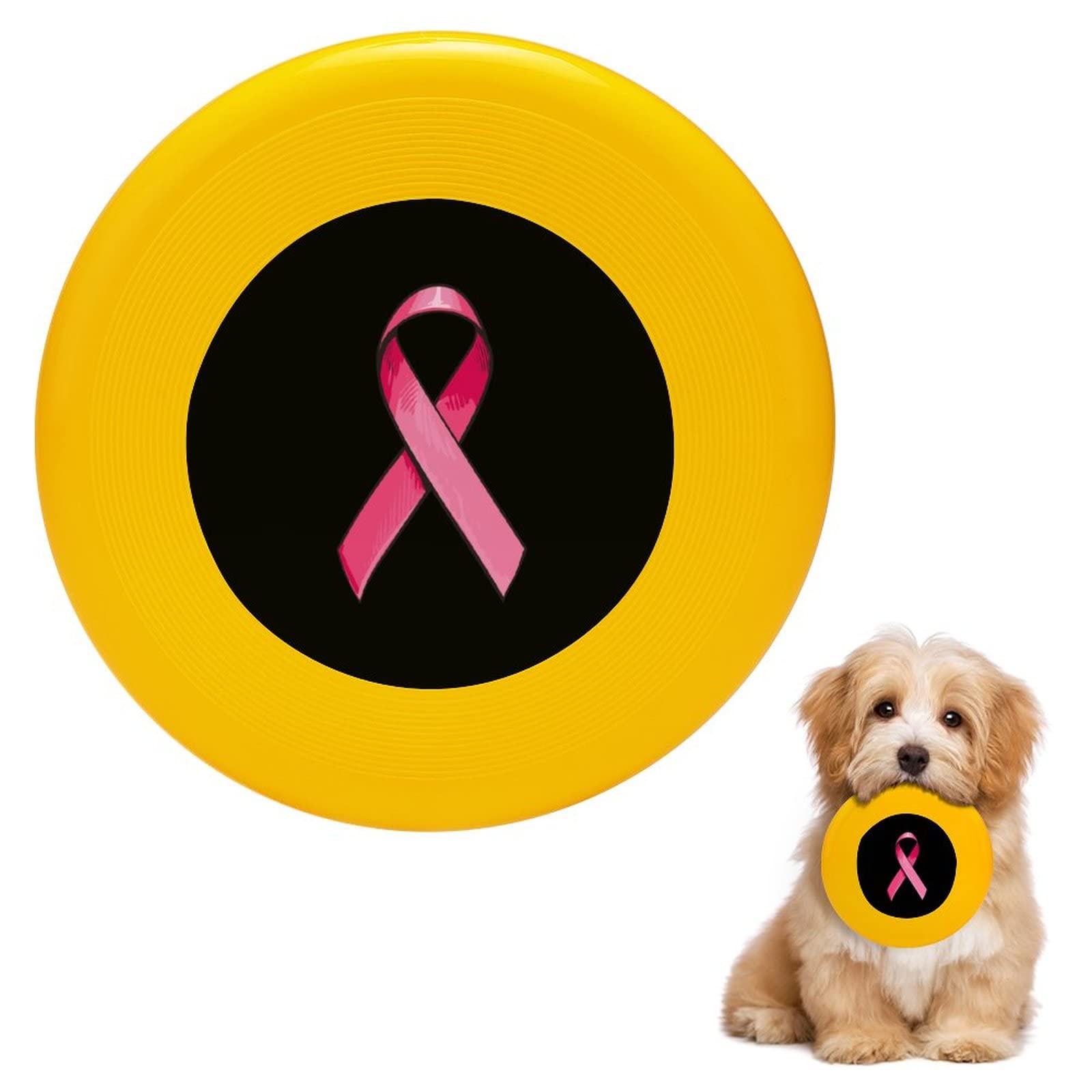 Pink Satin Ribbon Dog Flying Disc - Breast Cancer Awareness Round Toy for Training, Fetch & Outdoor Play | Durable Sport Frisbee for Dogs, Perfect for Beach, Park & Backyard Fun