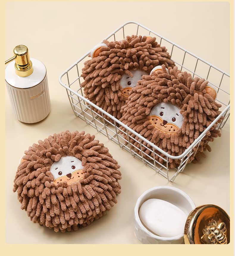 2-Pack Soft Chenille Kids Hand Towels with Hanging Loop - Absorbent Microfiber Plush Bath & Kitchen Towels for Toddlers (Lion Design) - Perfect for Bathrooms, Kitchens, and Kids' Rooms