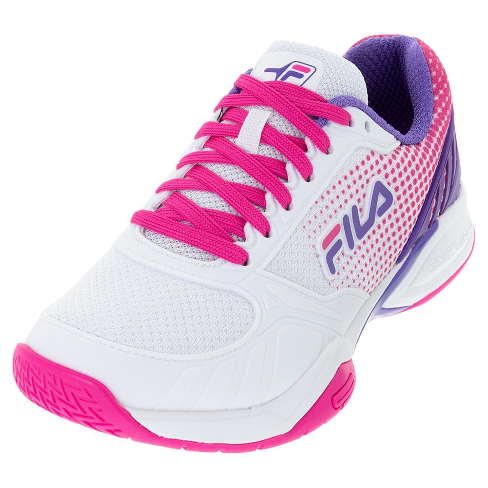 Fila Women's Volley Zone Pickleball Shoes - Lightweight & Breathable Court Sneakers for Women, White/Pink Glo/Electric Purple, US Size 8 | Perfect for Pickleball, Tennis & Casual Wear