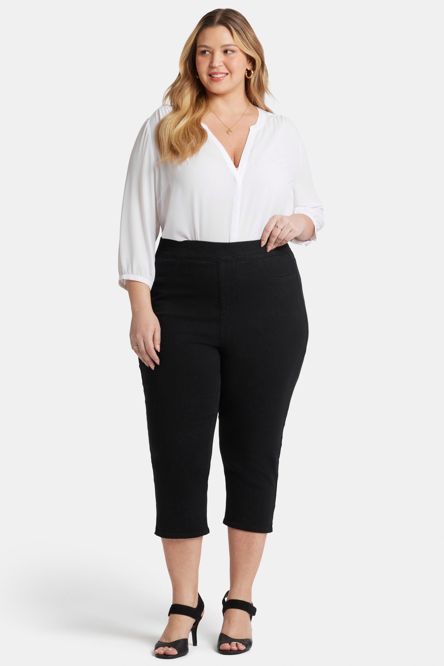 Dakota Crop Pull On Jeans for Women - Plus Size Overdye Black Stretch Denim Pants | Comfortable Casual Wear for Everyday Outfits & Work
