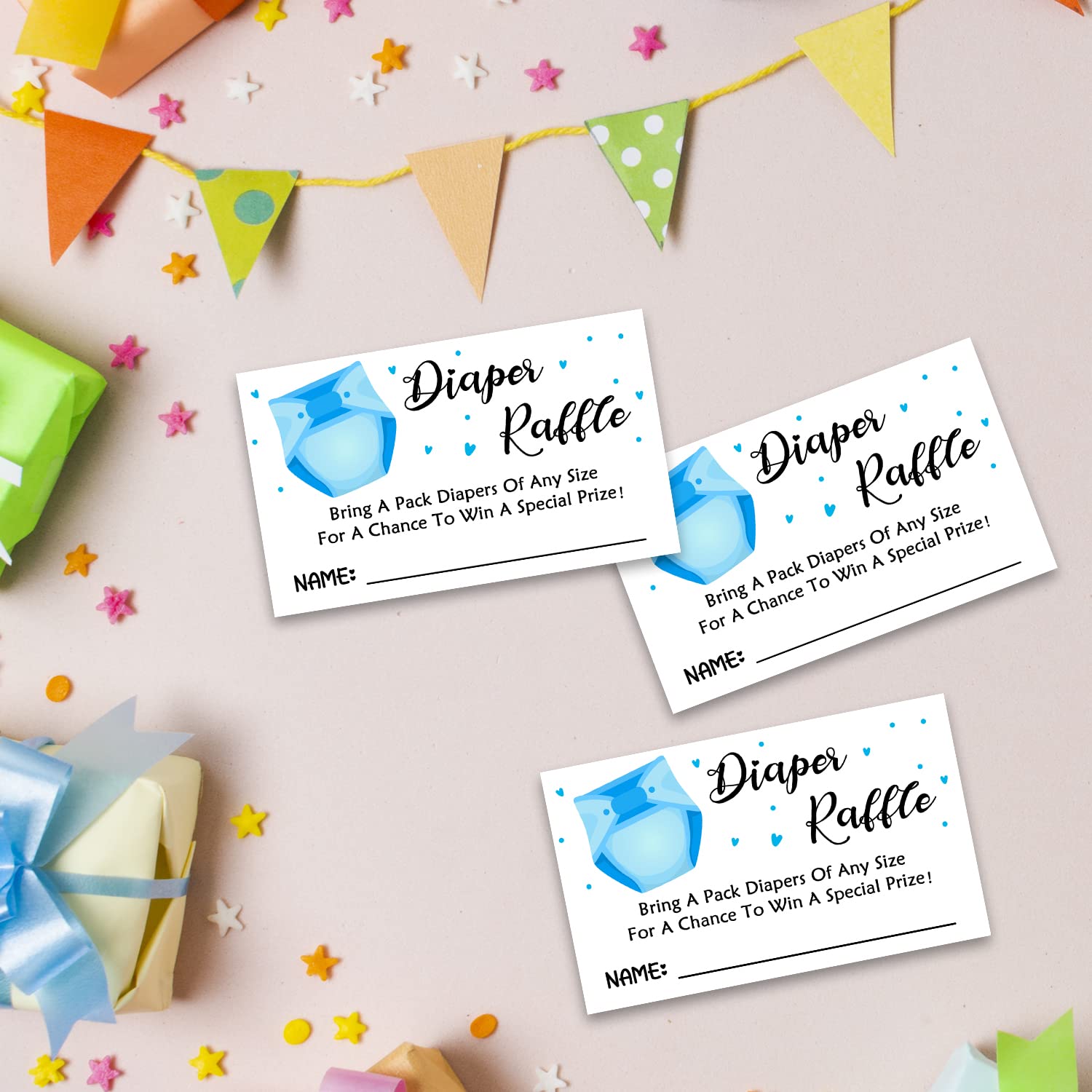 Blue Diaper Raffle Baby Shower Game Kit - Baby Boy Shower Party Decorations with 1 Sign & 50 Cards - Fun Baby Shower Activity for Guests & Gender Reveal Parties