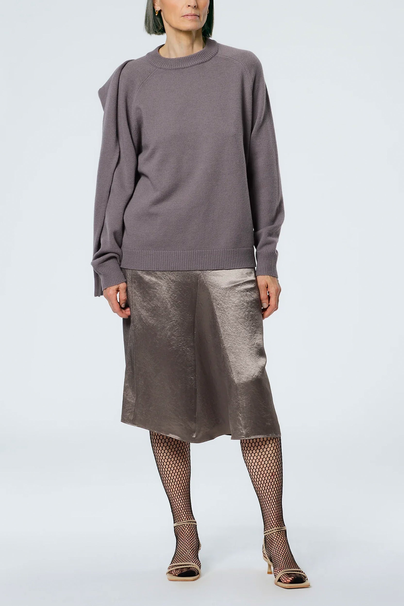 Sion Satin Godet Midi Skirt for Women - Slate Grey Flowy Elegant Skirt for Party, Wedding & Special Occasions