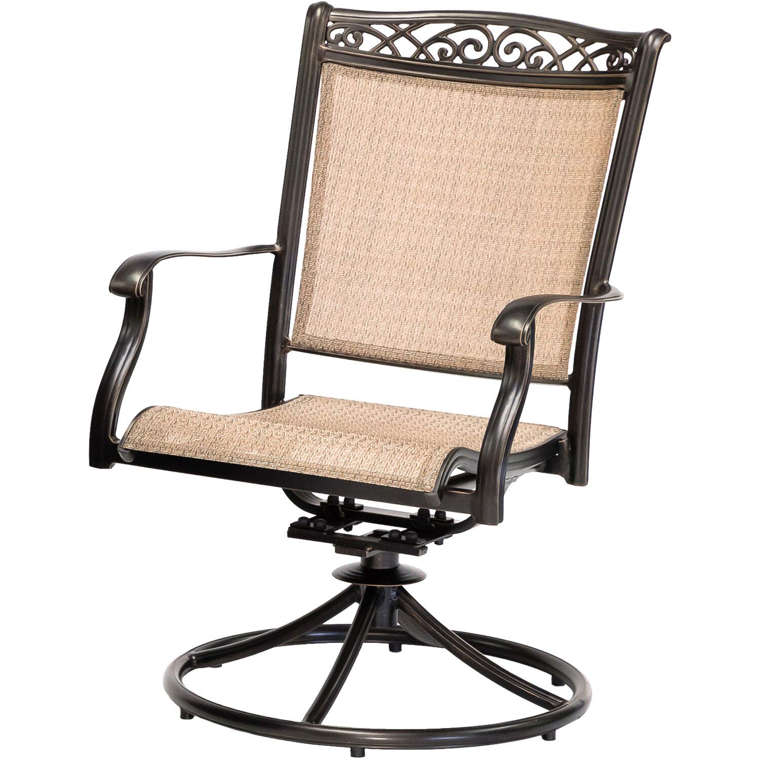 Hanover Fontana 5-Piece Outdoor Patio Dining Set with PVC Tan Sling Swivel Rocker Chairs & 48