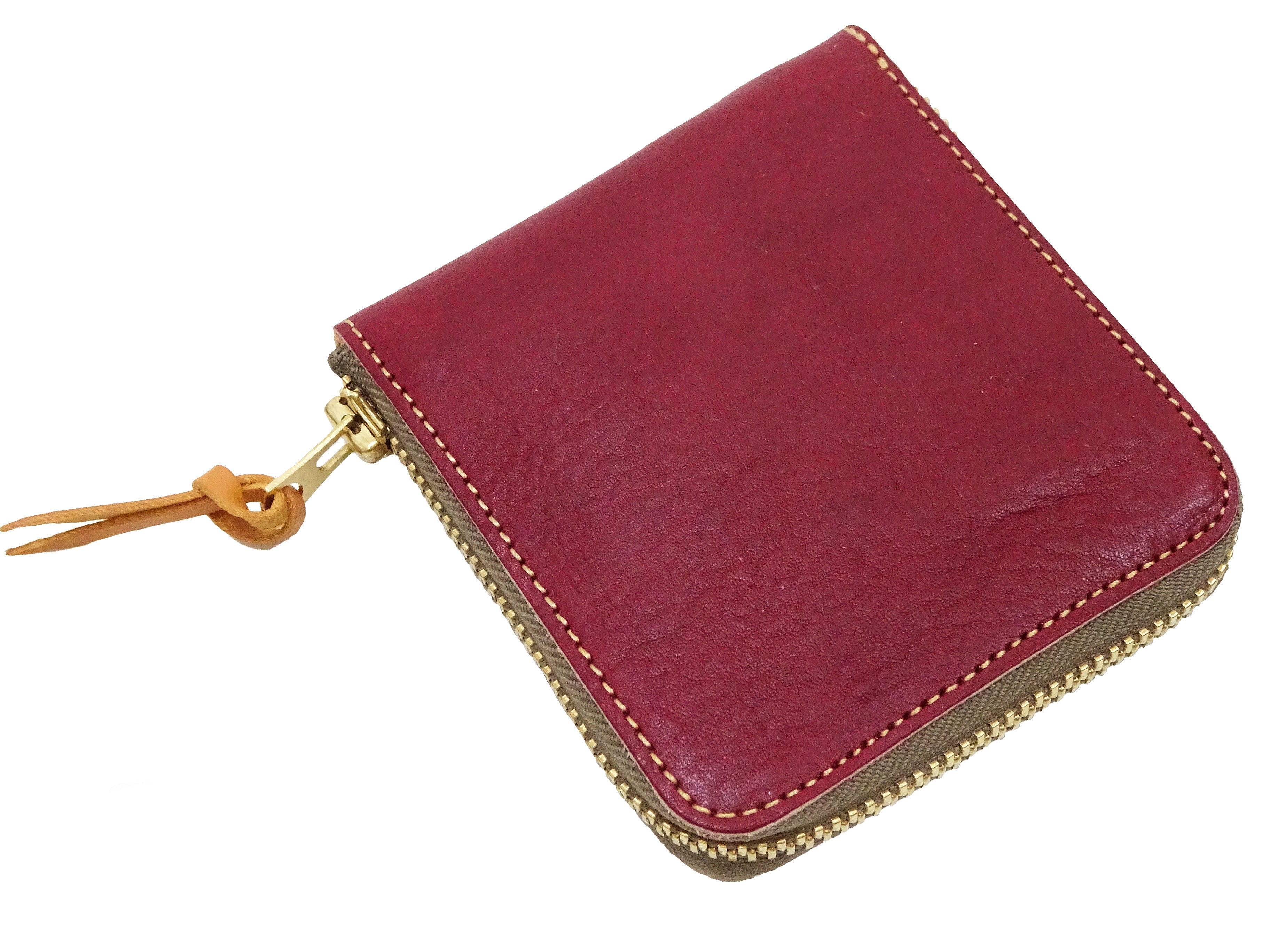 Studio D'artisan Men's Natural Plant Dyed Leather Zip Around Wallet SP-101 - Earth Red Casual Slim Short Wallet for Everyday Carry & Travel