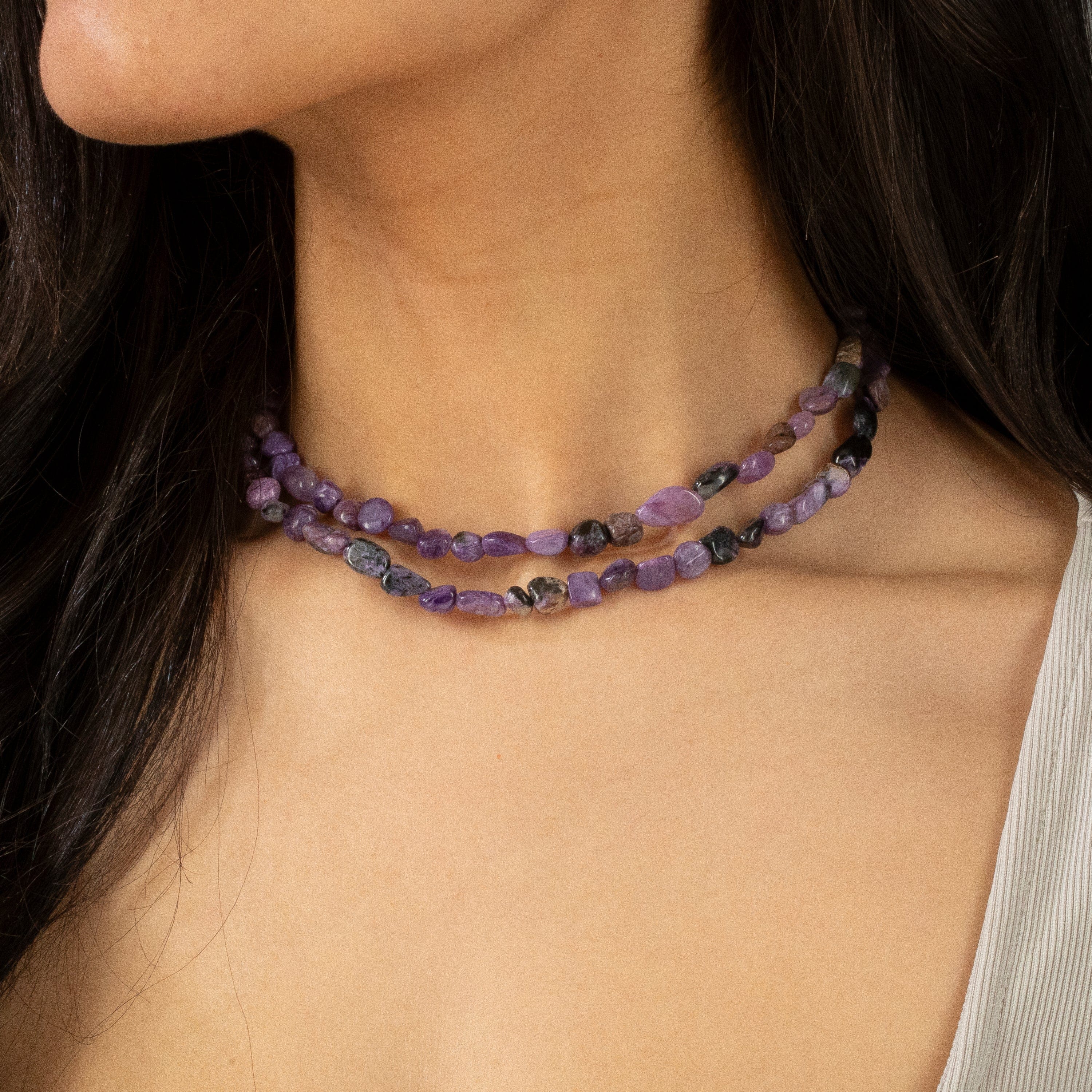 8mm Charoite Gemstone Necklace & Multi-Wrap Bracelet Set – Elegant Purple Jewelry for Women, Healing Crystal Gift for Meditation & Spiritual Energy