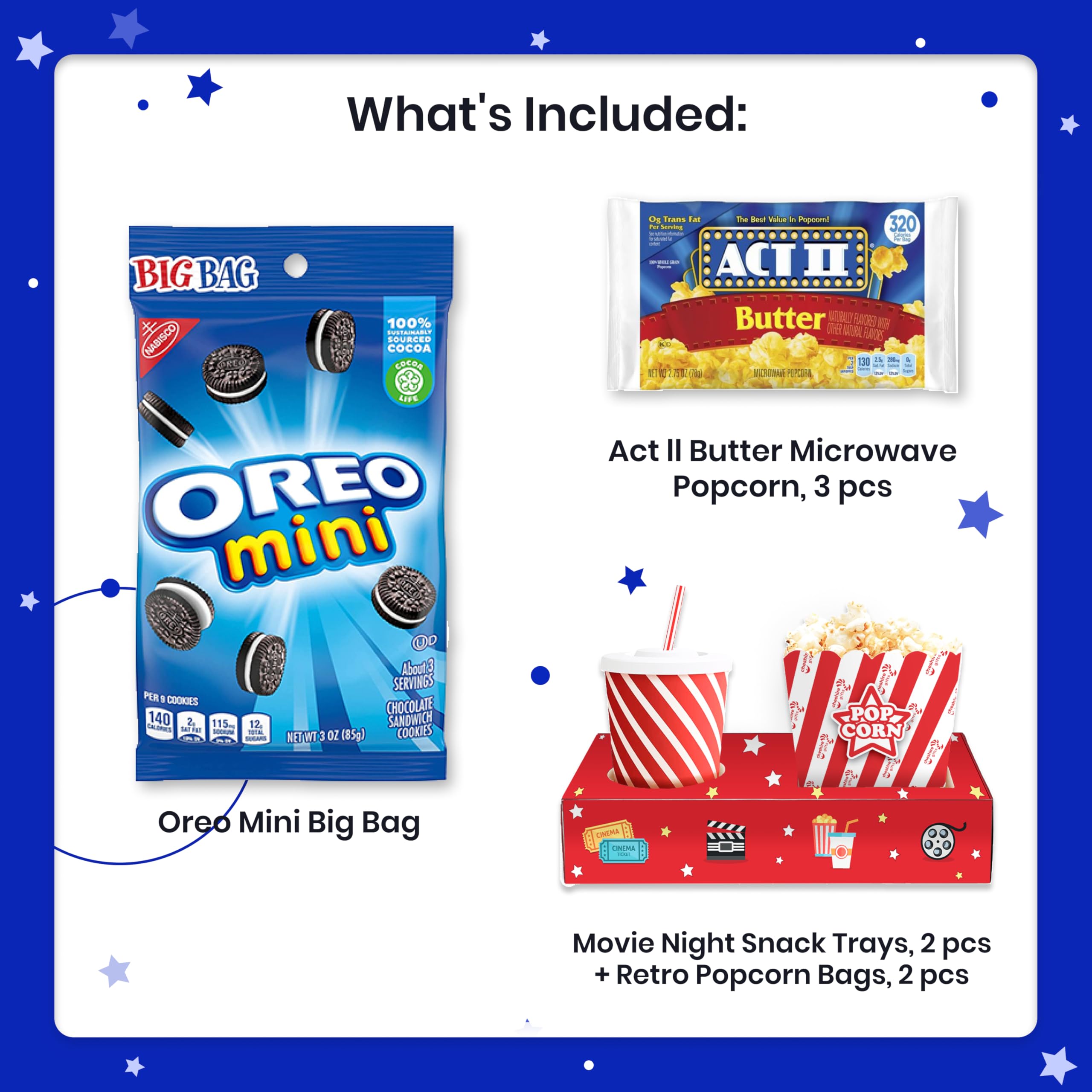 Movie Night Gift Basket with Candy Variety Pack, Snacks, Popcorn & Movie Trays - Family Gift Set by Cheshire Gifts | Perfect for Family Movie Nights, Birthday Gifts & Holiday Presents