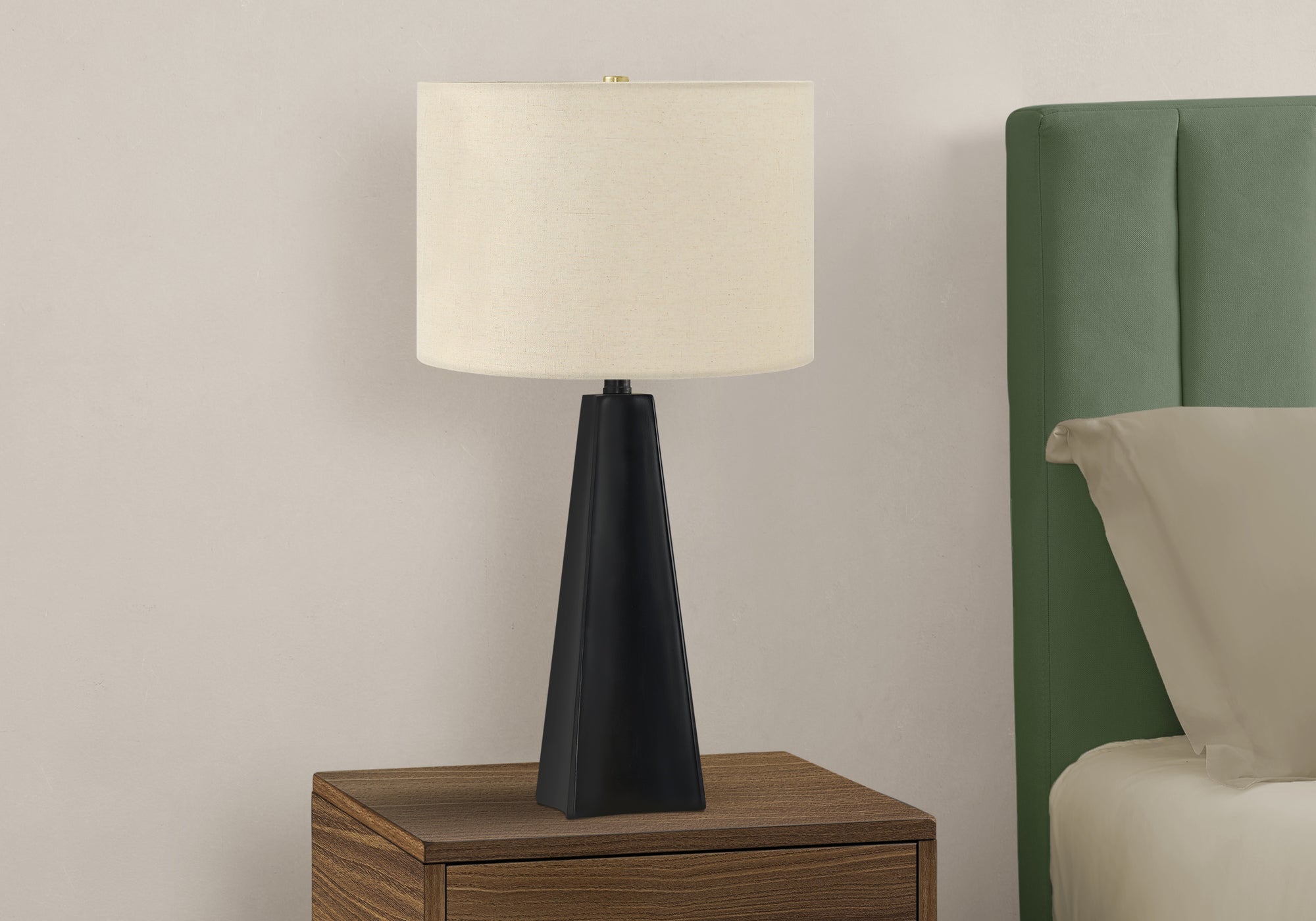 GlowLite 27H Black Resin Table Lamp with Beige Shade - Modern Bedside Lighting for Living Room, Bedroom & Office Decor