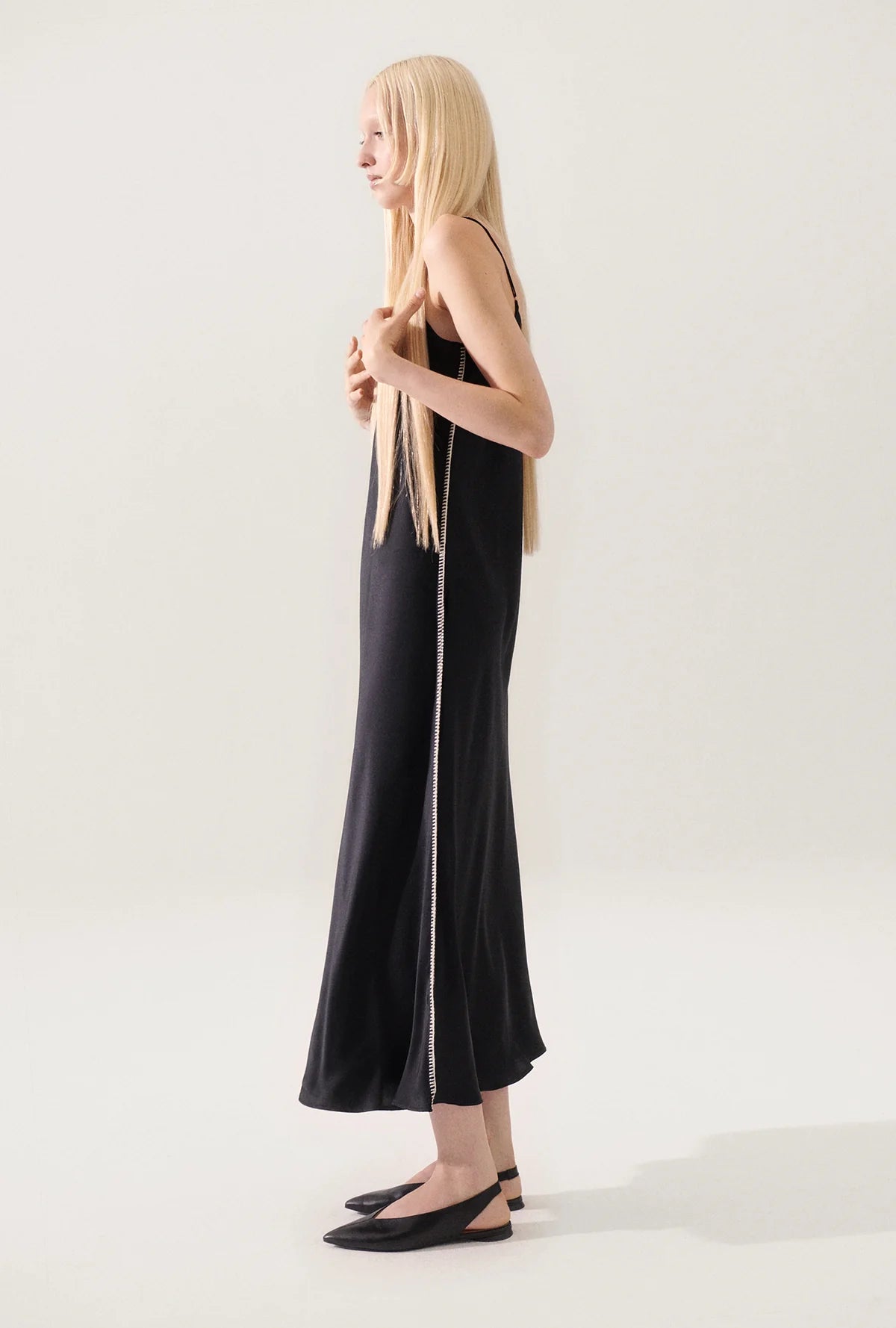 90s Slip Dress Blanket Stitch Black - Vintage Inspired Lace Trim Nightgown for Women | Perfect for Sleepwear, Lounge Wear & Special Occasions
