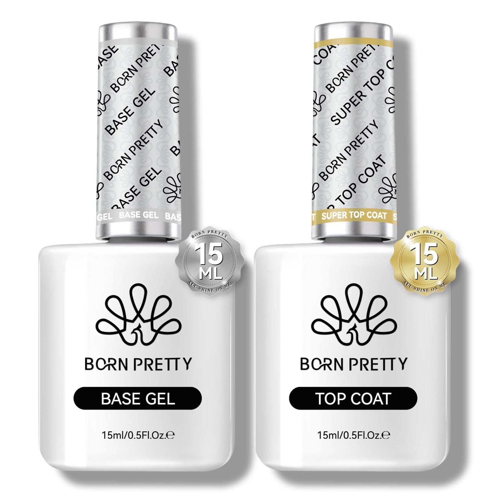 2 Bottles Base Gel Super Top Coat Set 15ml - Long Lasting Nail Polish Kit for Salon & Home Manicure, Perfect for DIY Nail Art & Professional Use