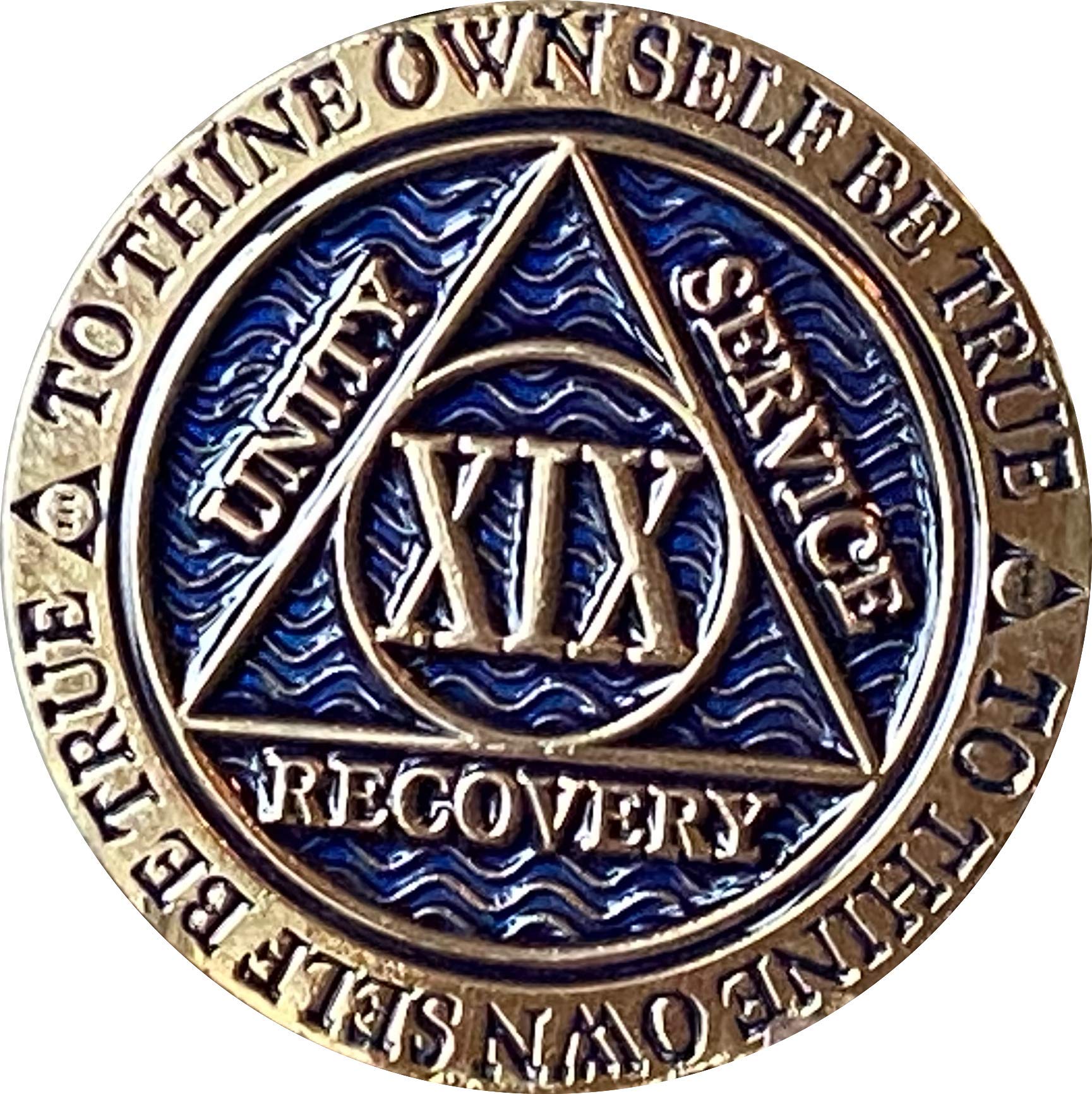 19 Year AA Medallion - Dusty Blue Gold Plated Chip XIX Coin | Collectible Commemorative Coin for Gifts, Display & Investment