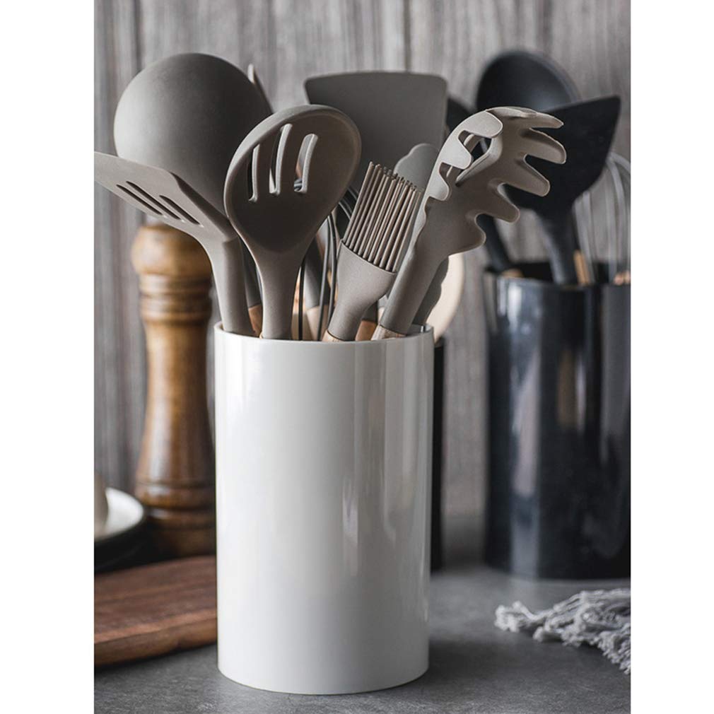 8-Piece Non-Stick Heat Resistant Silicone Cooking Utensil Set with Wooden Handles & Storage Bucket - Essential Kitchen Gadgets for Baking, Frying & Everyday Cooking