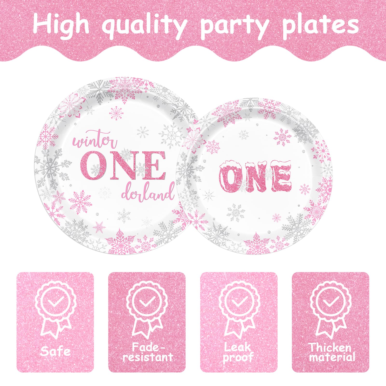 168-Piece Winter Onederland Party Supplies Set - Pink & Silver Snowflake Disposable Tableware (Plates, Napkins, Paper Cups) for 1st Birthday Party - Serves 24 Guests - Perfect for Girls' Birthday Celebrations, Baby Showers & Winter-Themed Events
