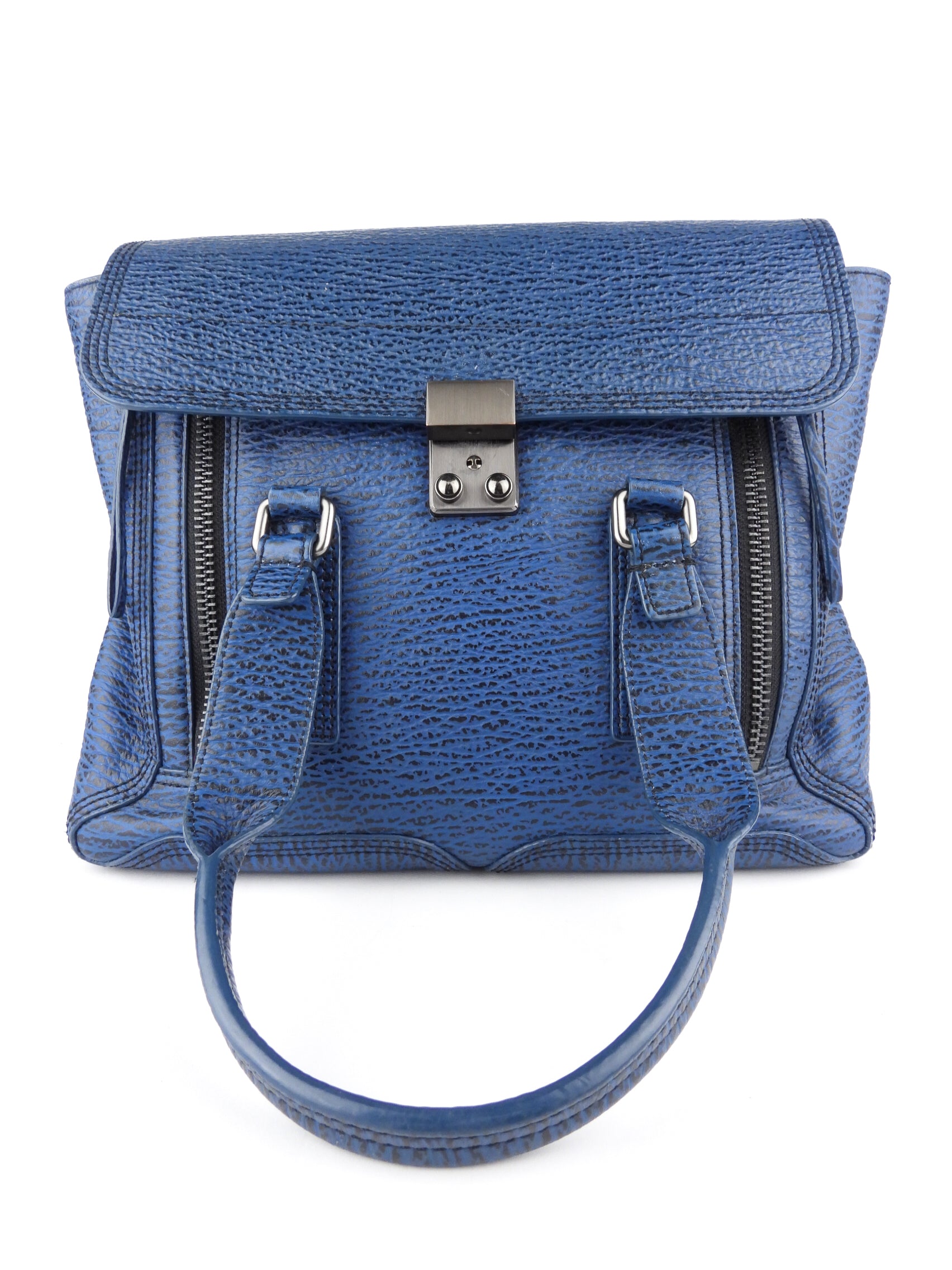 3.1 Philip Lim Blue Grained Leather Pashli Medium Satchel Bag - Stylish Women's Handbag for Work, Travel & Everyday Use