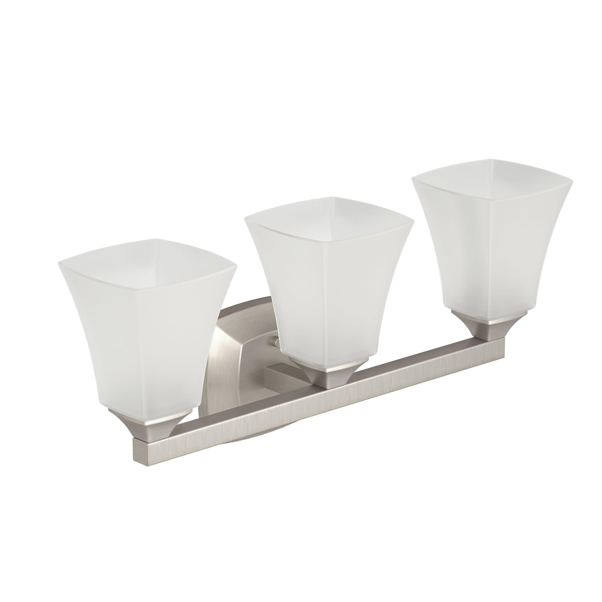Moen Voss Brushed Nickel 3-Light Bathroom Vanity Light Fixture with Frosted Glass Shades - Modern Bathroom Lighting for Above Mirror or Sink - Perfect for Master Bath, Guest Bath & Powder Room (Model YB5163BN)