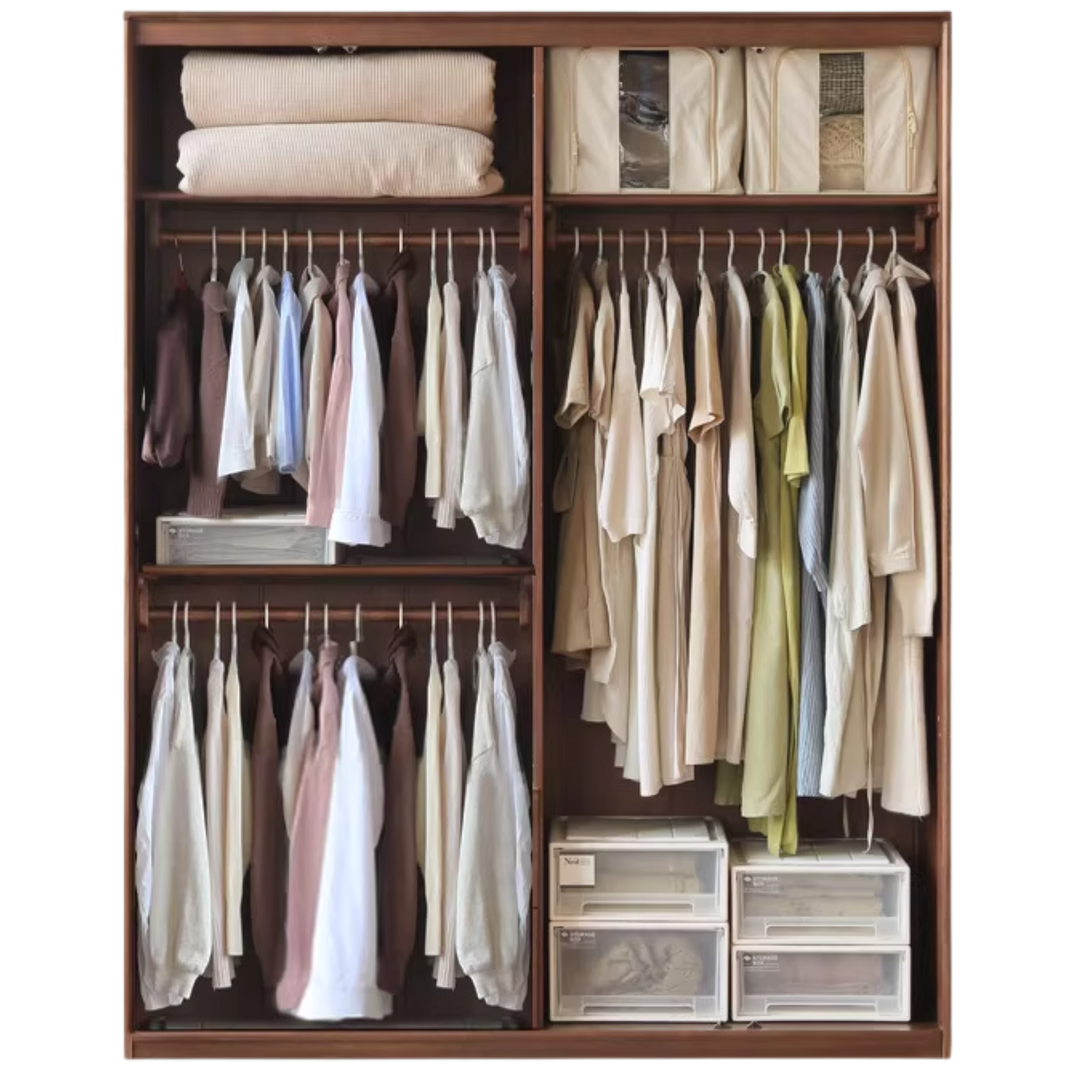 69.3x22.4x86.6 inch / 176x57x220сm / Rich Dark Walnut color/ wardrobe (hanging clothes style)